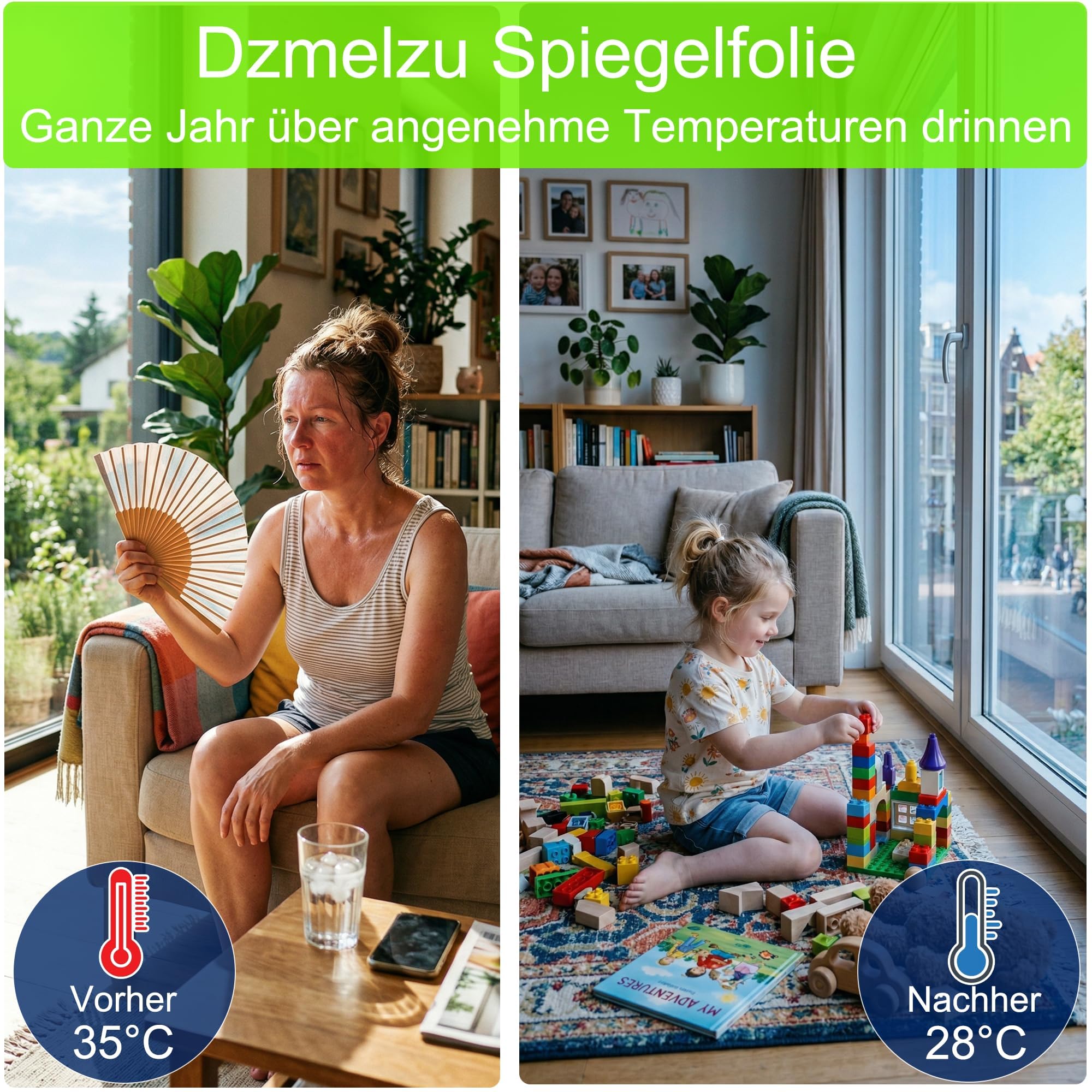 Spiegelfolie Fenster Sichtschutz Fensterfolie Sonnenschutz Hitzeschutz innen oder außen Sichtschutzfolie Selbstklebend UV Folie Sonnenschutzfolie Rückstandslose (Silber (Selbstklebend), 90X400 cm)