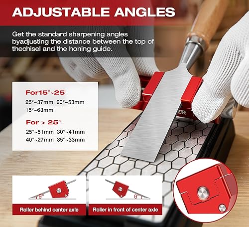Miniatura 3 de Saker Piedra de afilar con herramienta de guía de afilado, juego de cinceles para carpintería, piedra aplanadora, sistema completo de afilado