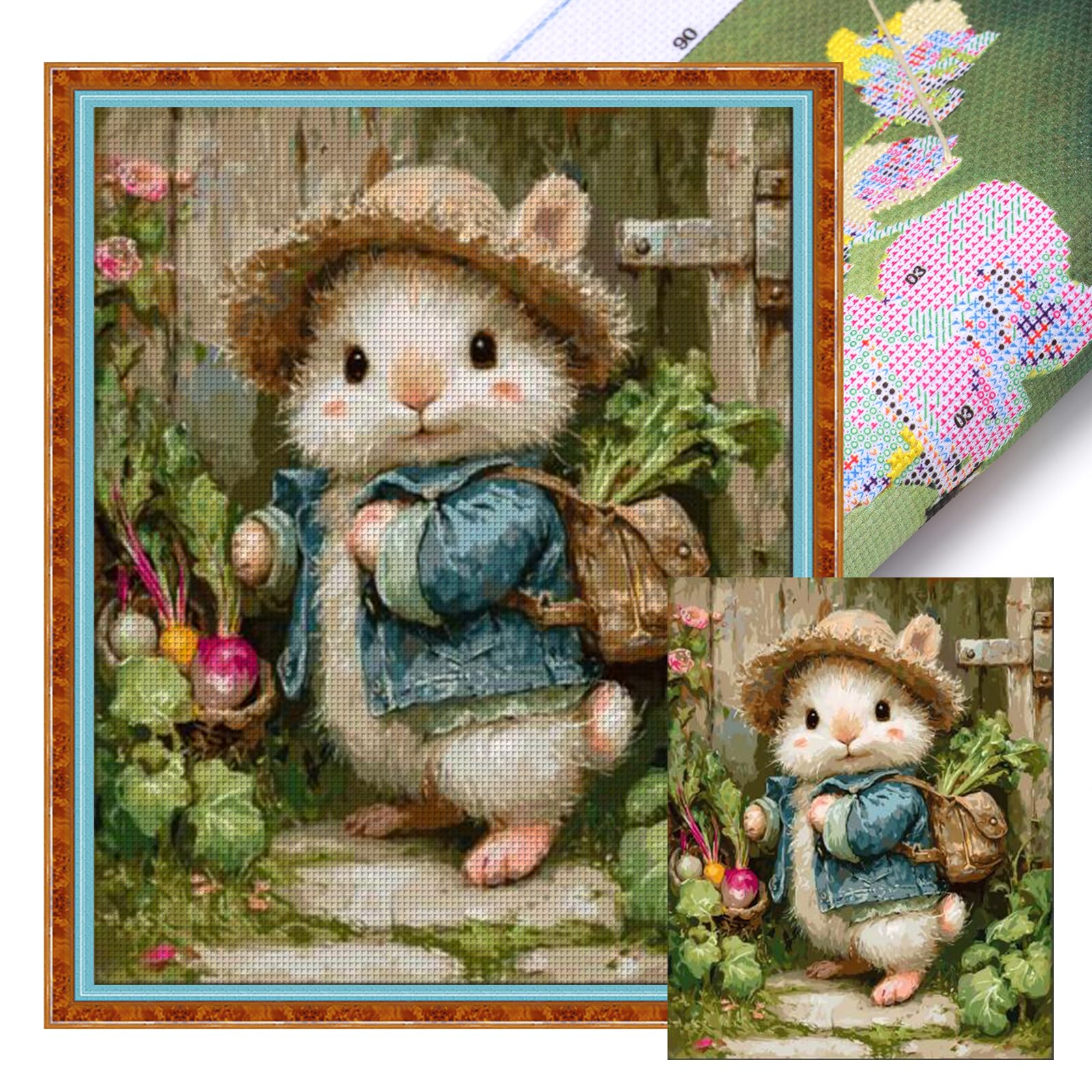 Poetrydraw 11Ctacc-12632__C__40x50 Rabbit Full 11Ct Diy Stamped Cross Stitch Kits Needlework Embroidery Kit 40X50cm For Beginners Adults Home Decor (11Ctacc-12632 C 40X50)