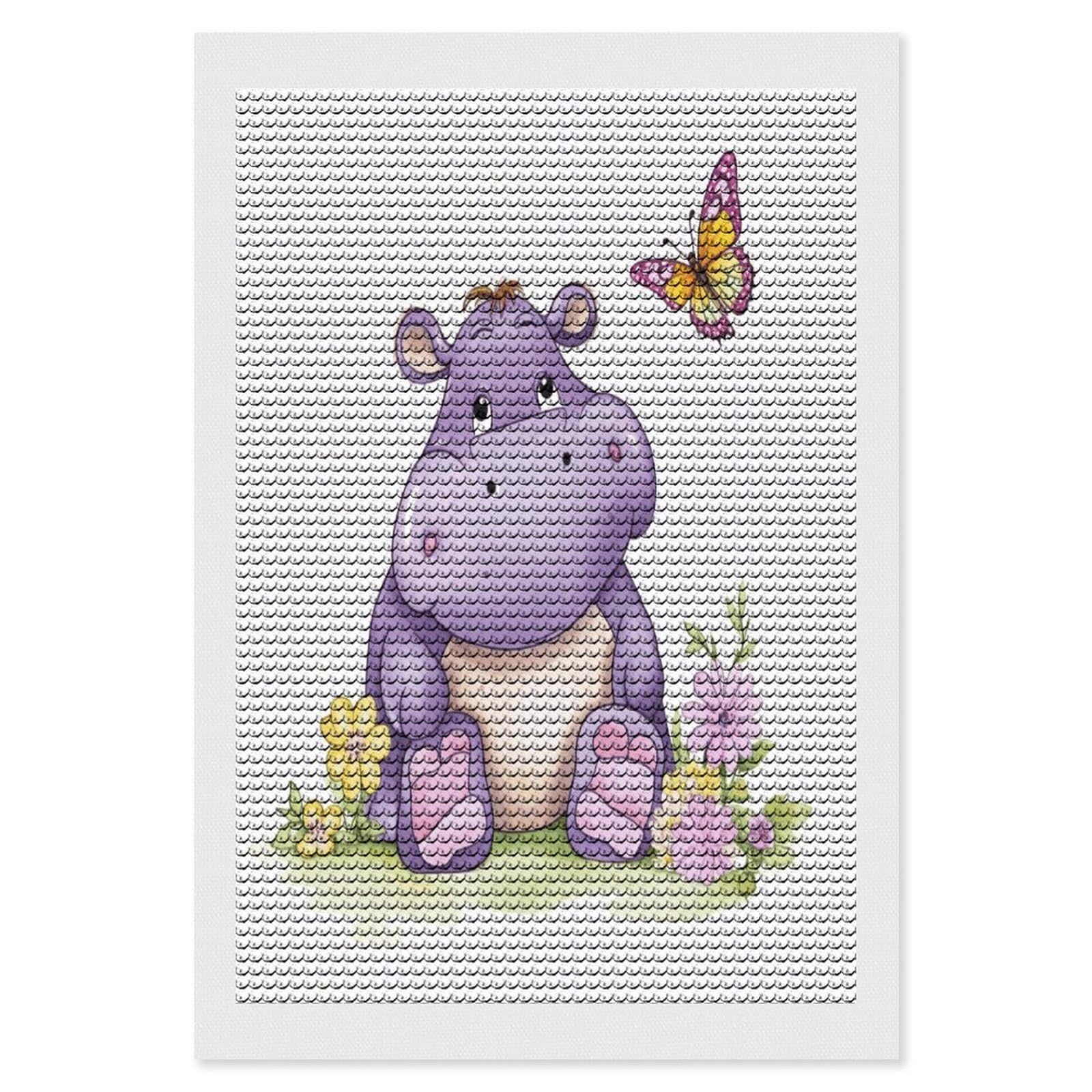 FekiLoot Butterfly and Hippo Paint by Numbers Kit for Adults Beginner DIY Diamond Dots Paintings Round Full Drill Diamond Art Kits Picture Diamond Art Painting Kits for Home Decor 8"x12"