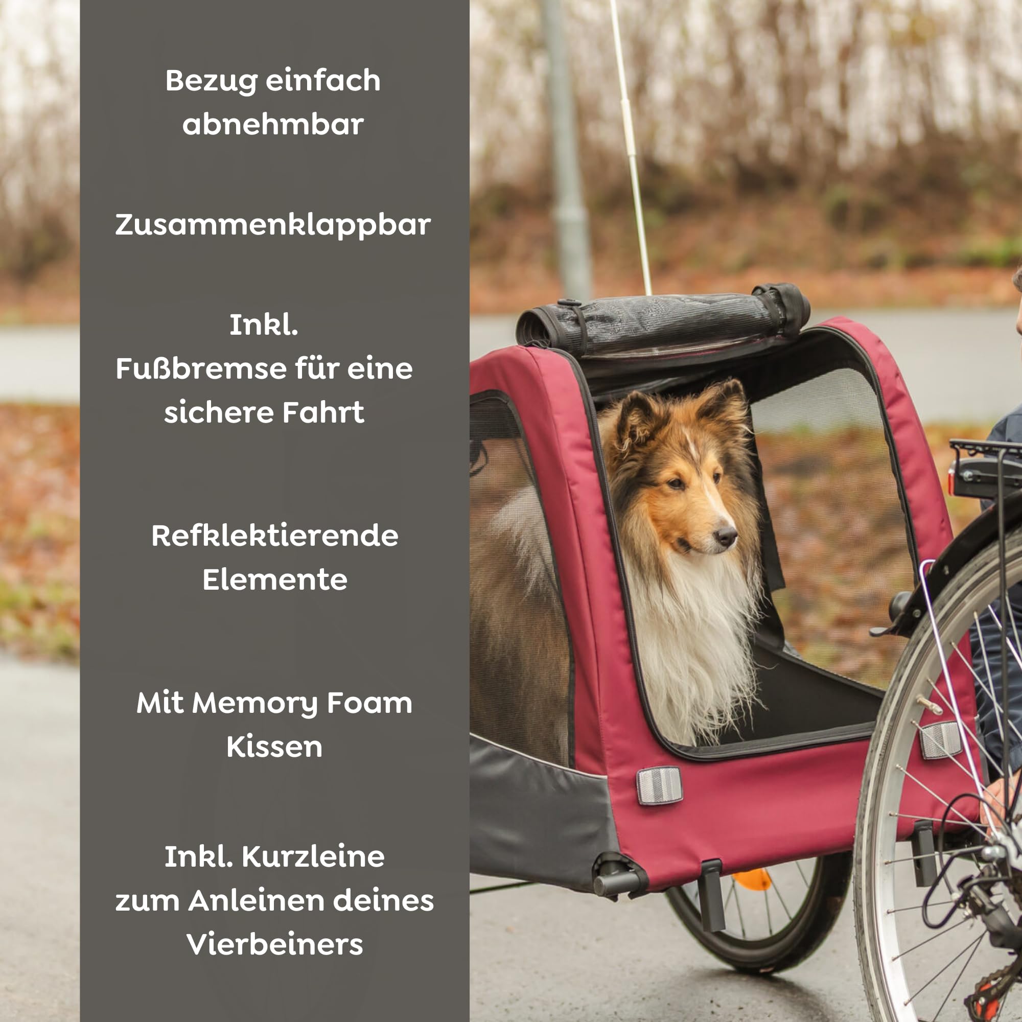 Trixie Fahrrad-Anhänger für Hunde – sicherer Tiertransport – zusammenklappbar – grau und rot – Größe S: 53 × 60 × 60/117 cm