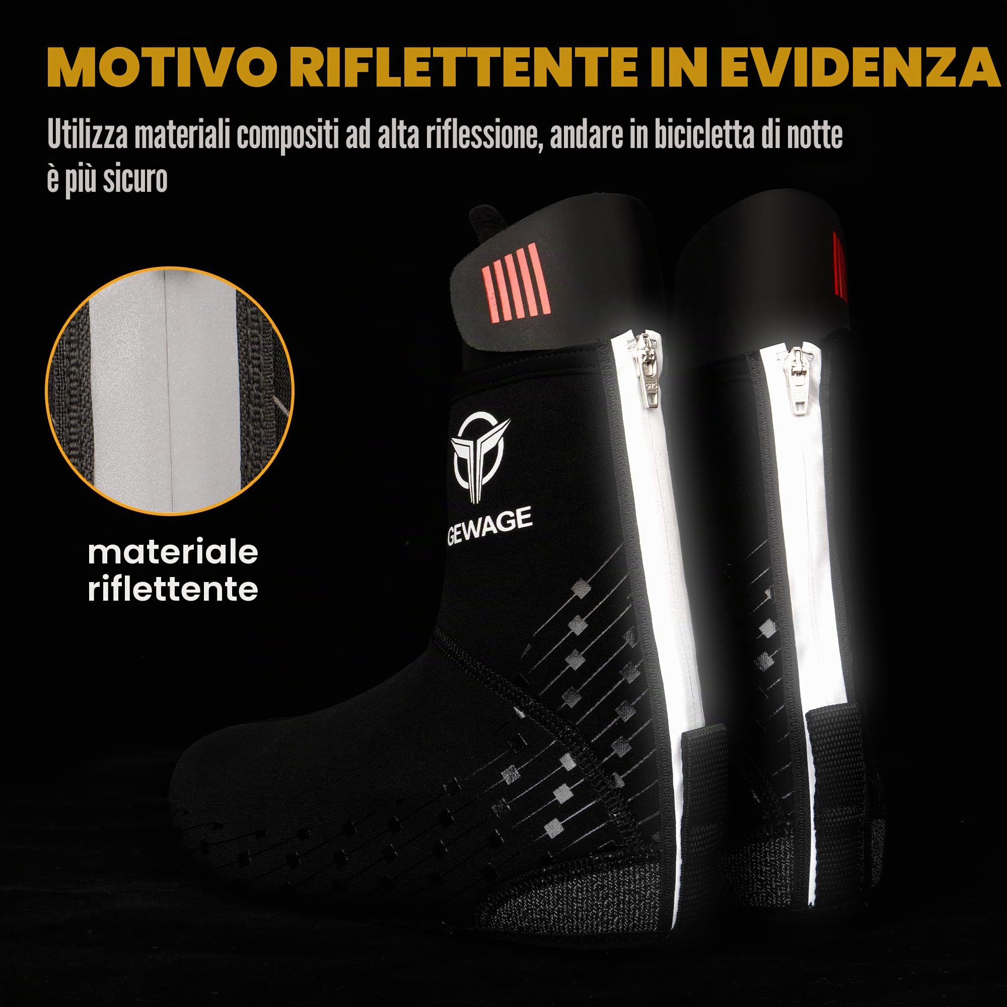 GEWAGE Copriscarpe Invernali per Rennrad & MTB – Copri-Scarpe Termici, Traspiranti, Non Impermeabili, Logo Riflettente