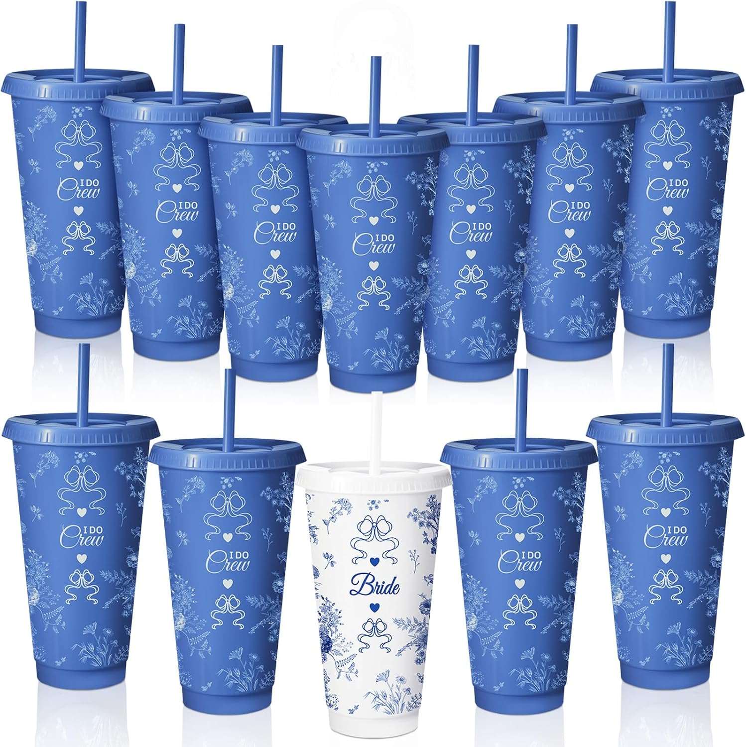 12 Pack Something Blue Before I Do Bachelorette Party Cups 24 oz Floral Plastic Tumblers with Lid and Straw for Bride Bridesmaid Blue Bridal Shower Engagement Wedding Party Gifts Supplies