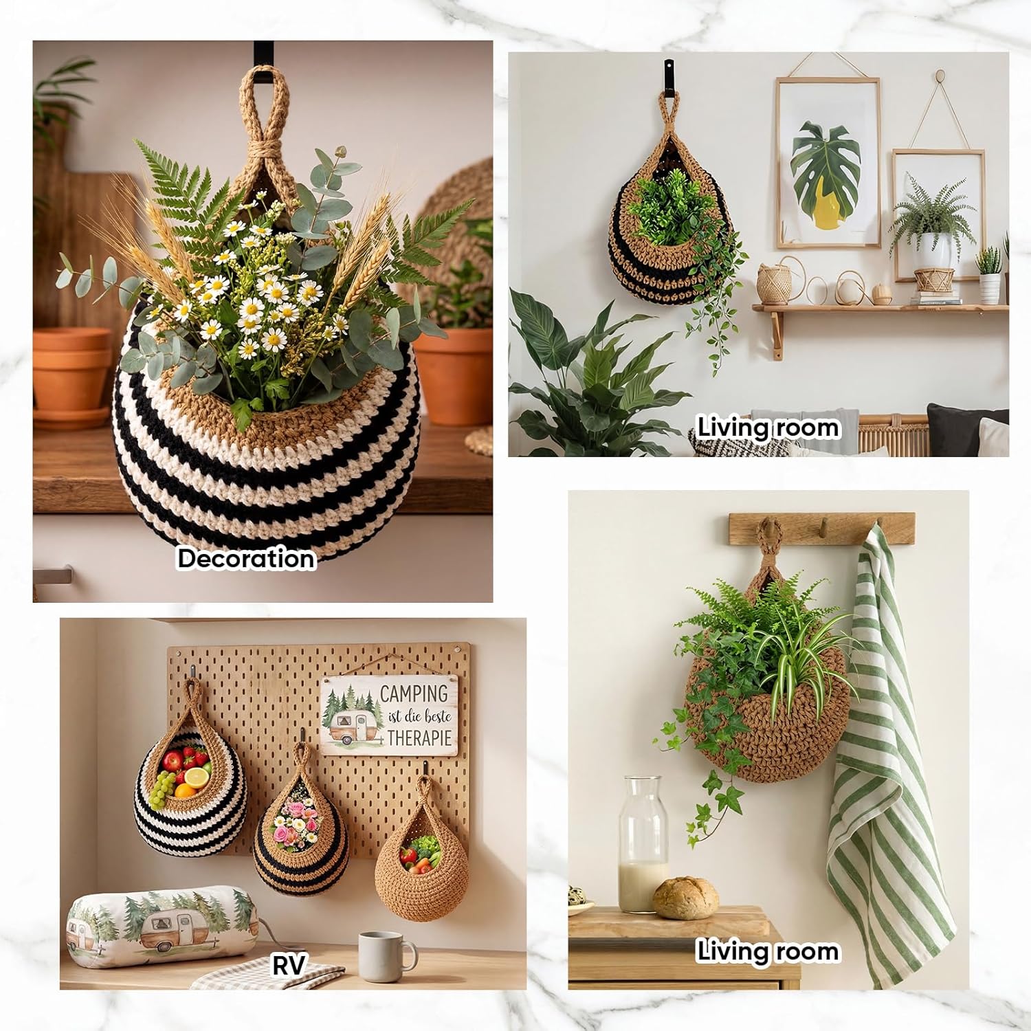 Thenshop 3 Pack Boho Decor Hanging Wall Baskets with 6 Pcs Strong Hooks Handwoven Teardrop Baskets with Hooks Storage for Kitchen Fruit Onion Vegetable Potato Organizing for Home 3 Sizes