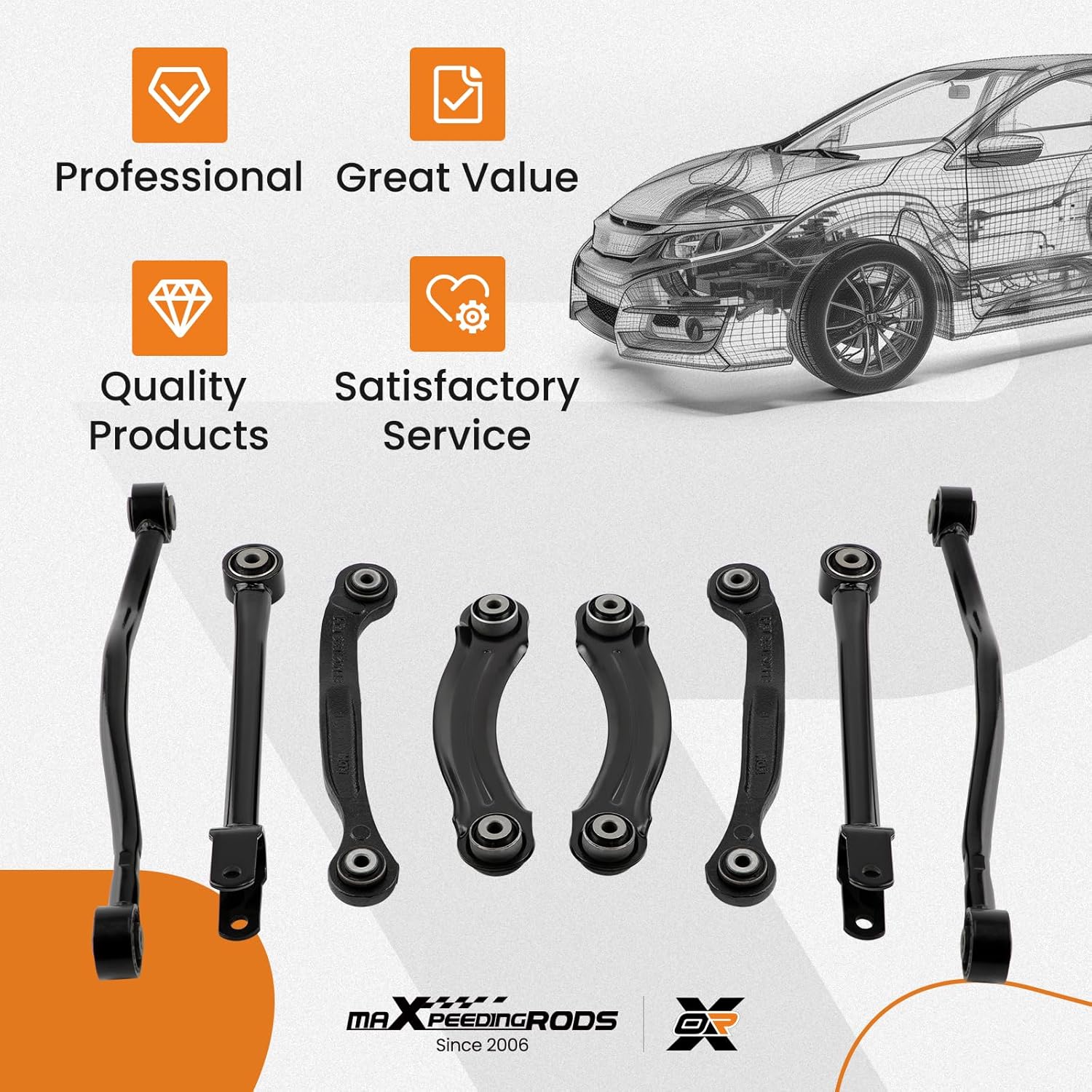 maXpeedingrods 8Pc Rear Upper Lower Control Arm Kit for Chrysler 300 300C 2005-2014, for Dodge Charger 2006-2014, Challenger 2008-2015, Magnum 2005-2008 Steel Rear Suspension Kit