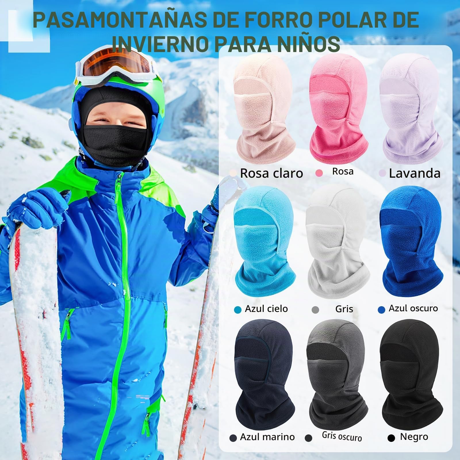 Pasamontañas Térmico Niños 4-13 Años, Invierno Multifunción Prueba de Viento Forro Polar Cálido Máscara de Esquí de Ciclismo Sombreros Gorro con Calentador de Cuello, Mascarilla para Niños Niñas