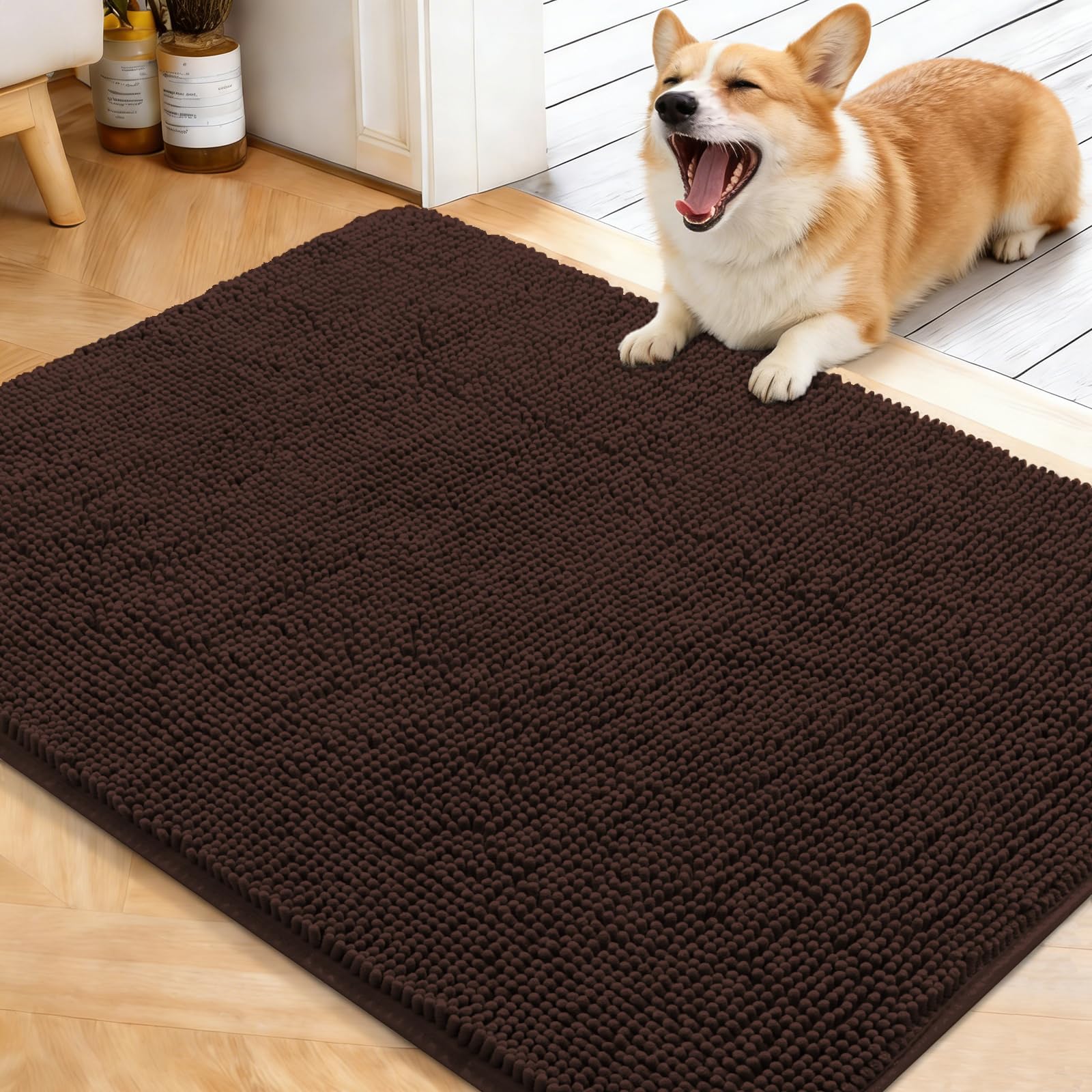 OLANLY Dog Door Mat for Muddy Paws 40x32, Super Absorbent Chenille Mud Mat