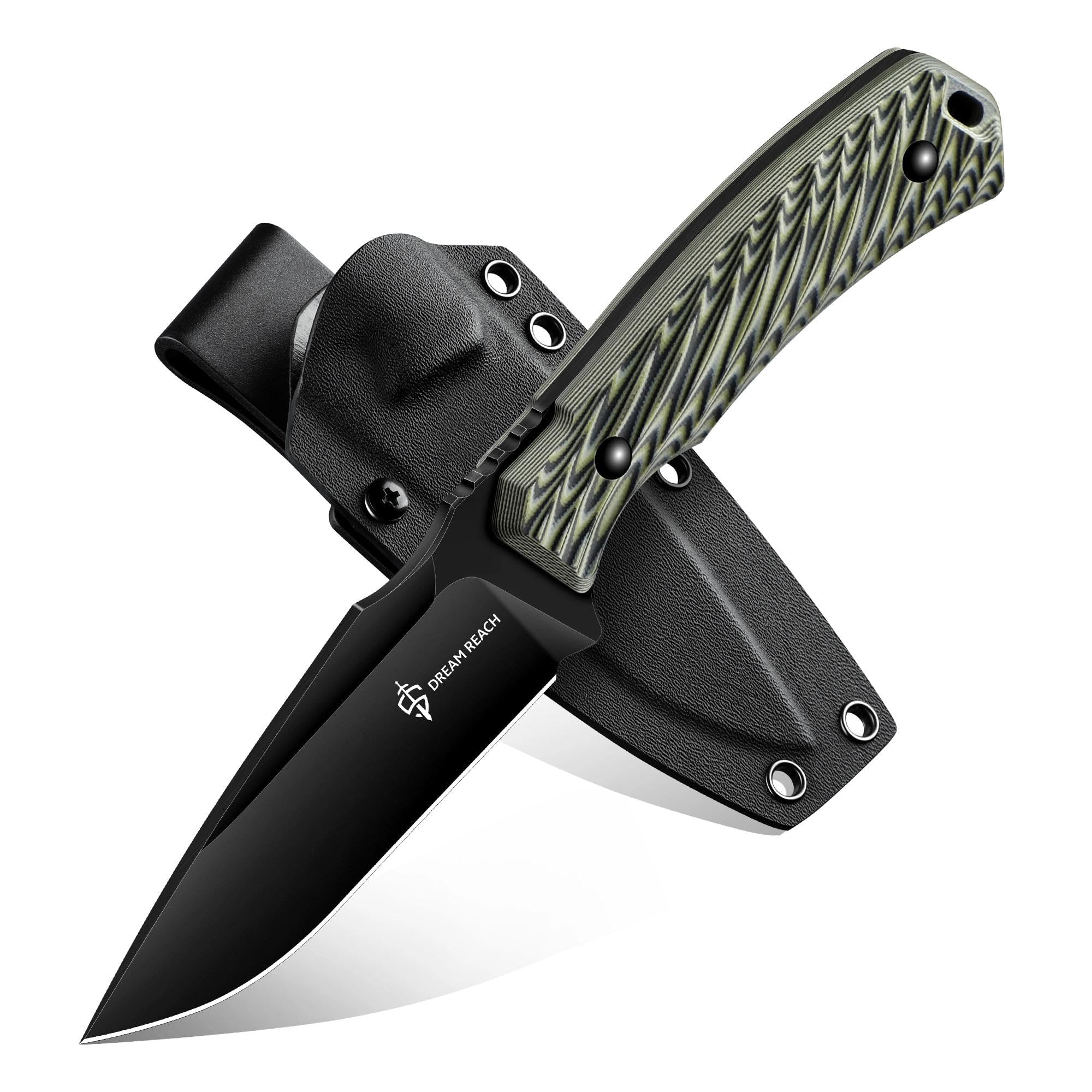 Dream Reach Fixed Blade Knife - D2 Steel Tactical Knife with Ergonomic Full Tang Handle and Adjustable Sheath for Outdoor Camping Survival Gift for Men Women Multi-Color