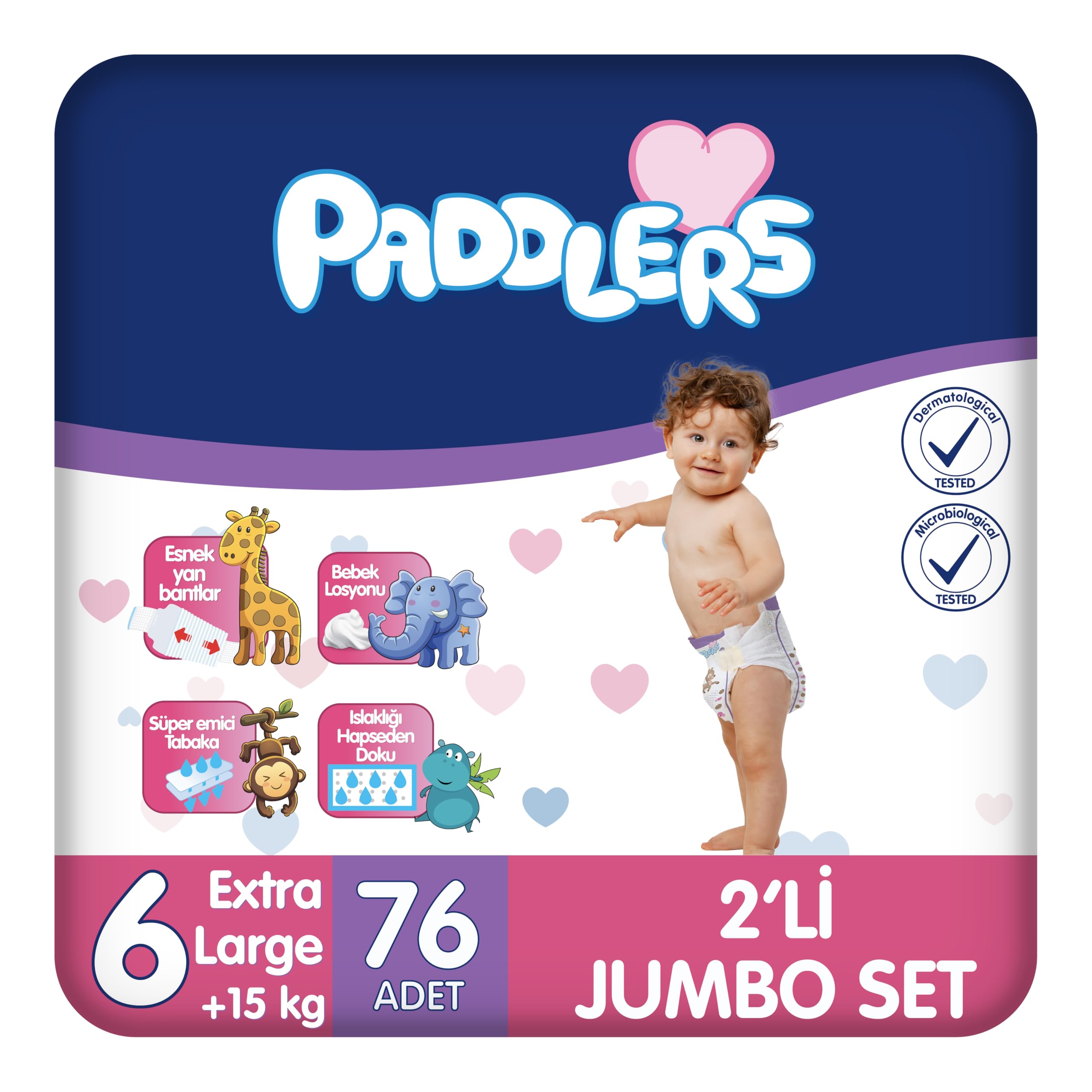 Paddlers Bebek Bezi 6 Numara X-Large (15+ Kg) 76 Adet – 2’li Jumbo Set