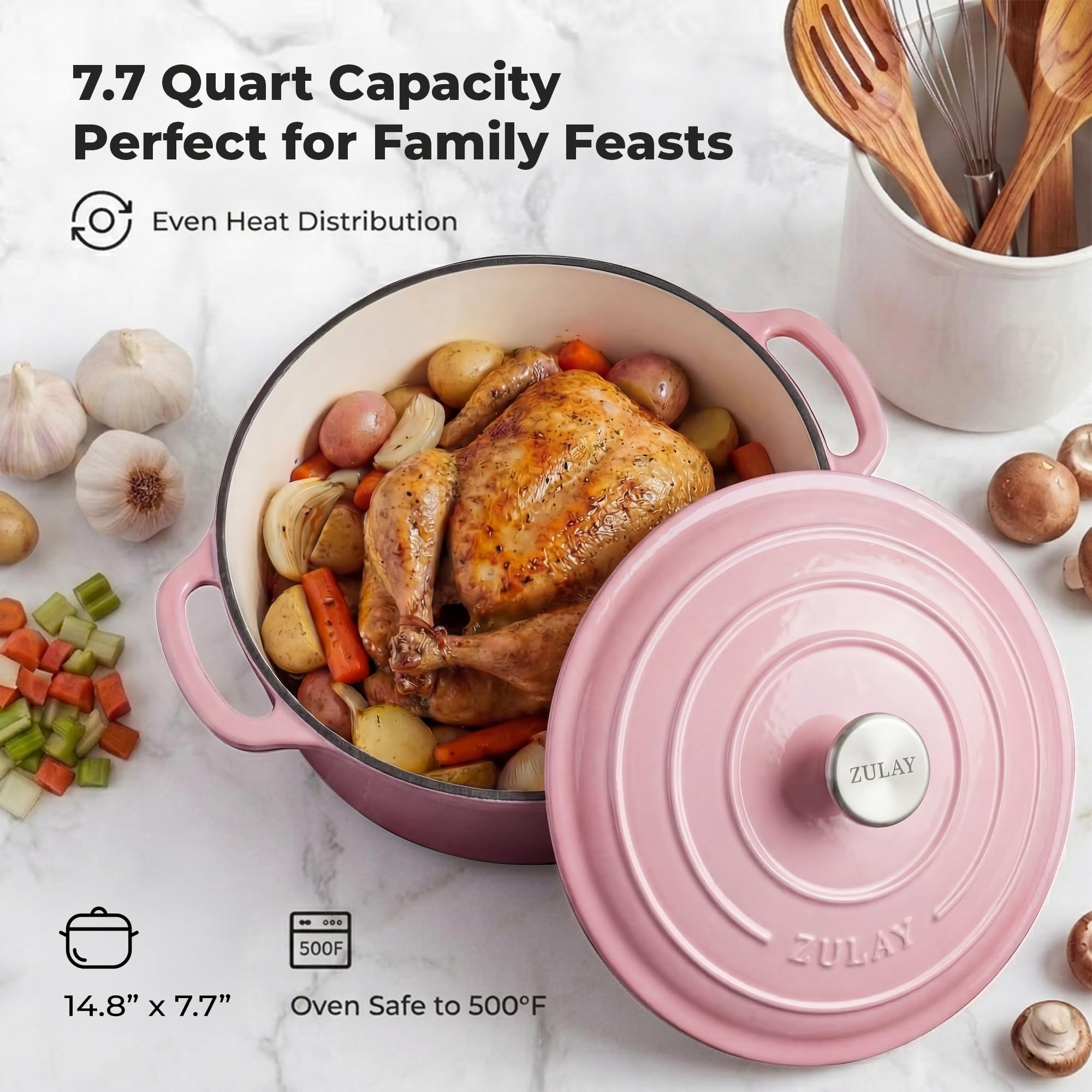 Amazon.com: Zulay Kitchen 7.7 Quart Enameled Cast Iron Dutch Oven