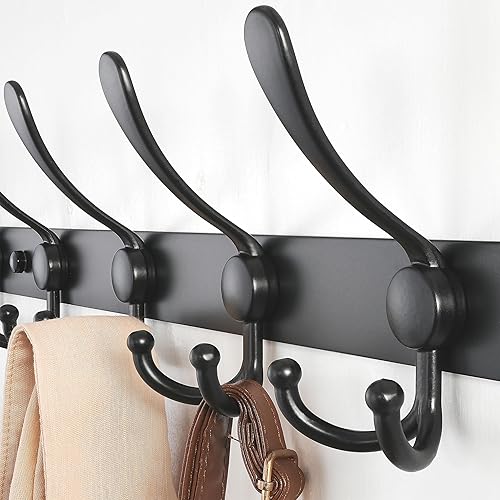 Miniatura 5 de Dseap Perchero de pared de 38 pulgadas de largo, 10 ganchos de triple gancho, ganchos de pared resistentes para colgar abrigos, sombreros, ropa,