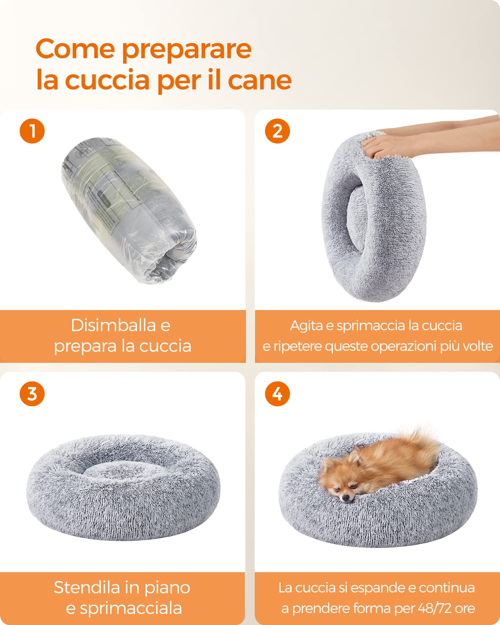 Feandrea Cuccia Cane Interno, Cuccia per Cani, Lettino per Animali Domestici a Ciambella, Cuscino Sfoderabile e Lavabile, Tappeto di Peluche, Diametro 60 cm, Grigio Ombré PGW038G01
