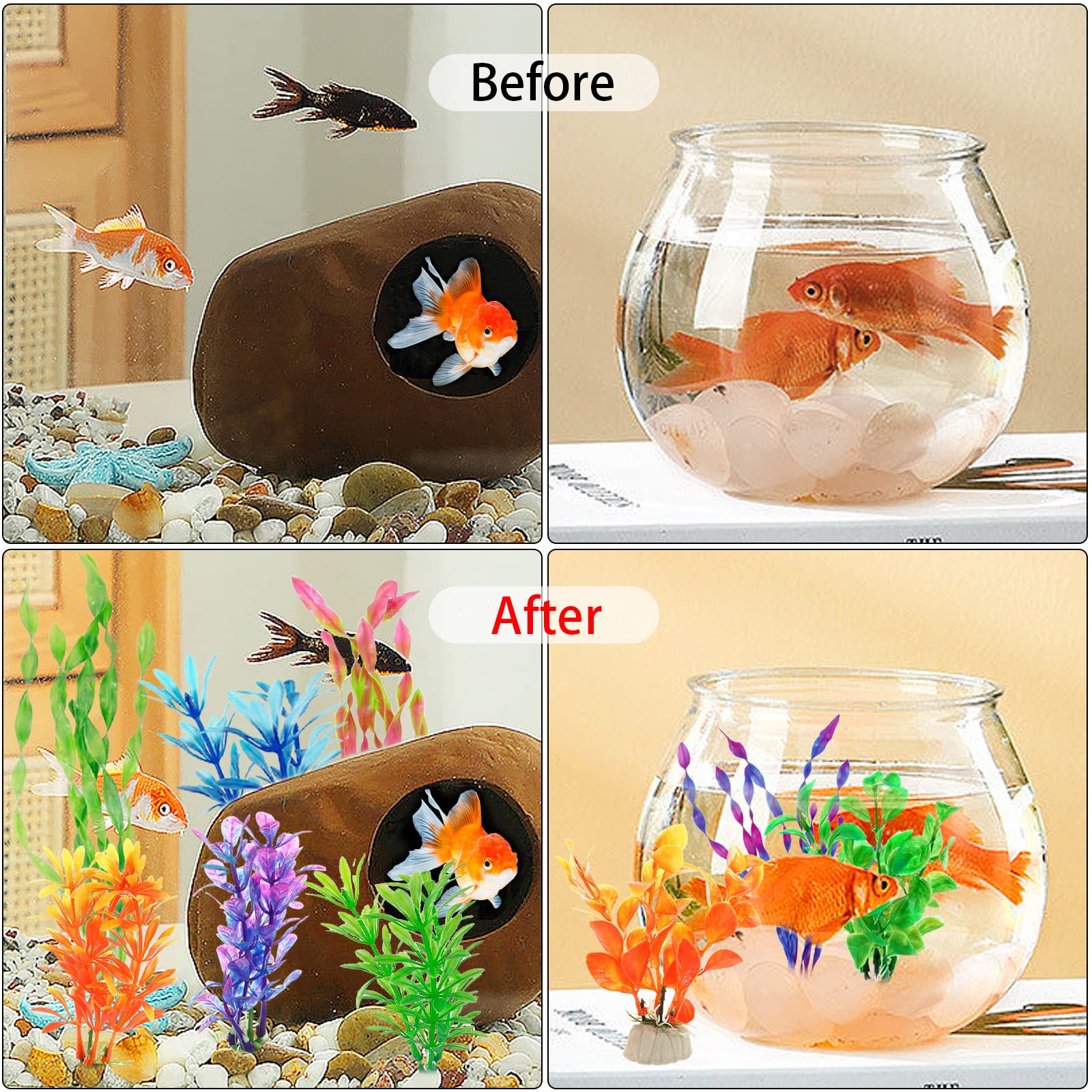 Aquarium Deko-Set – 11 Künstliche Pflanzen Aus Kunststoff, Bunt, Mit Schwerer Basis, Für Süß- & Salzwasser