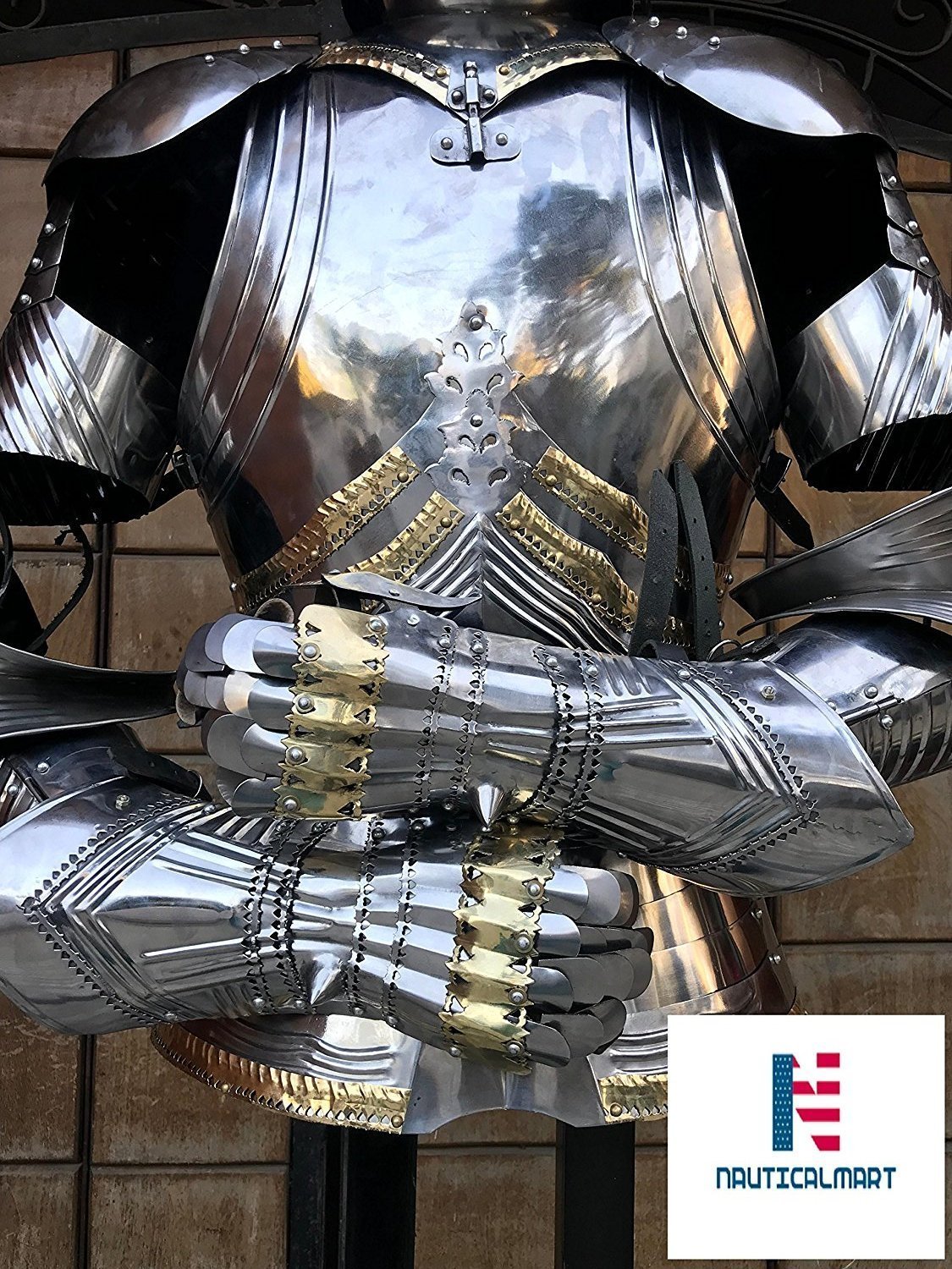 NauticalMart Gothic Suit of Armor Shining Breastplate Knight LARP Halloween Costume