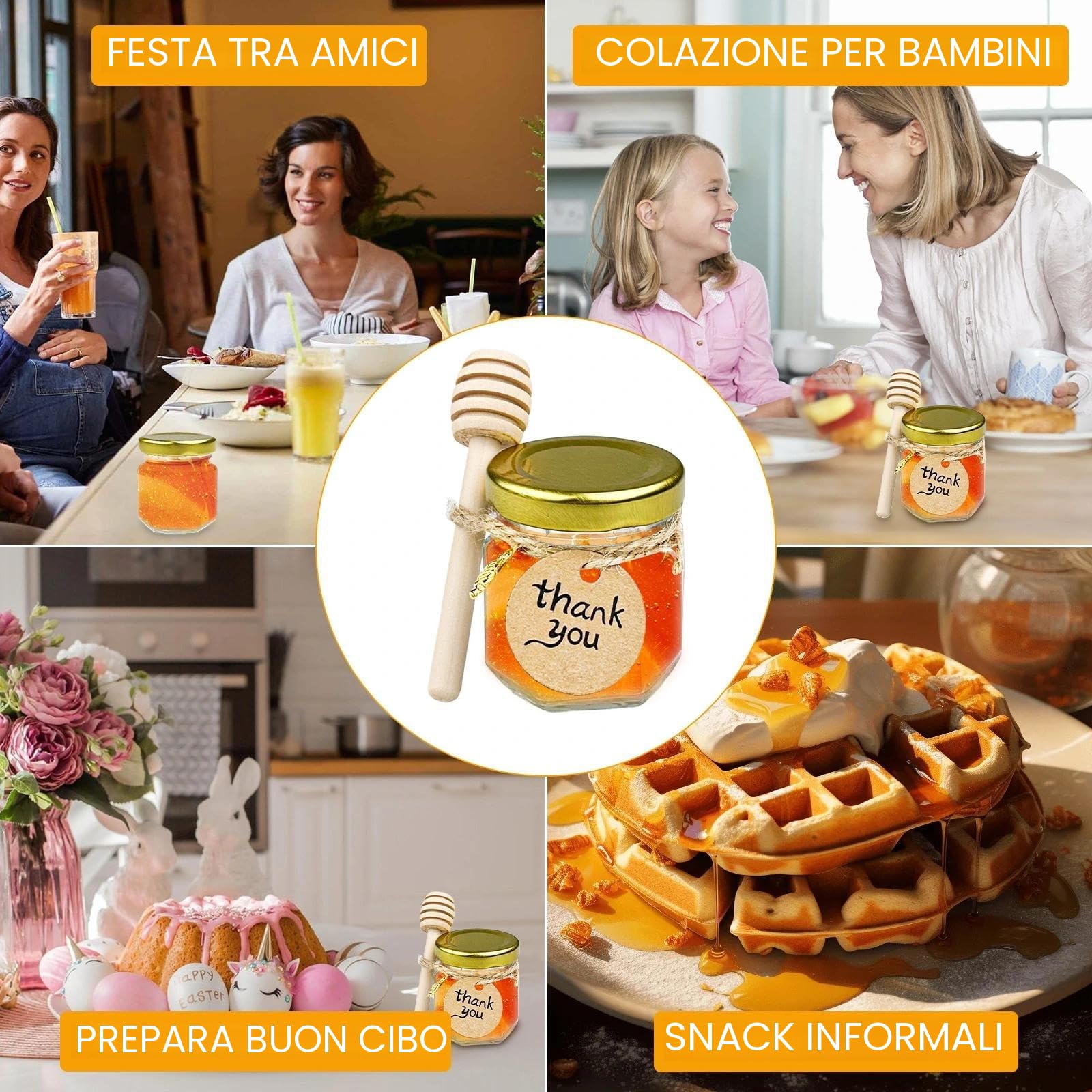 20 PCS Vasetti per Marmellata, Vasetti Vetro Piccoli per Miele 45ml, Contenitore Miele, Bottigliette di Vetro Piccole, Piccoli Barattoli, per Bomboniere Battesimo, Matrimoni e Feste