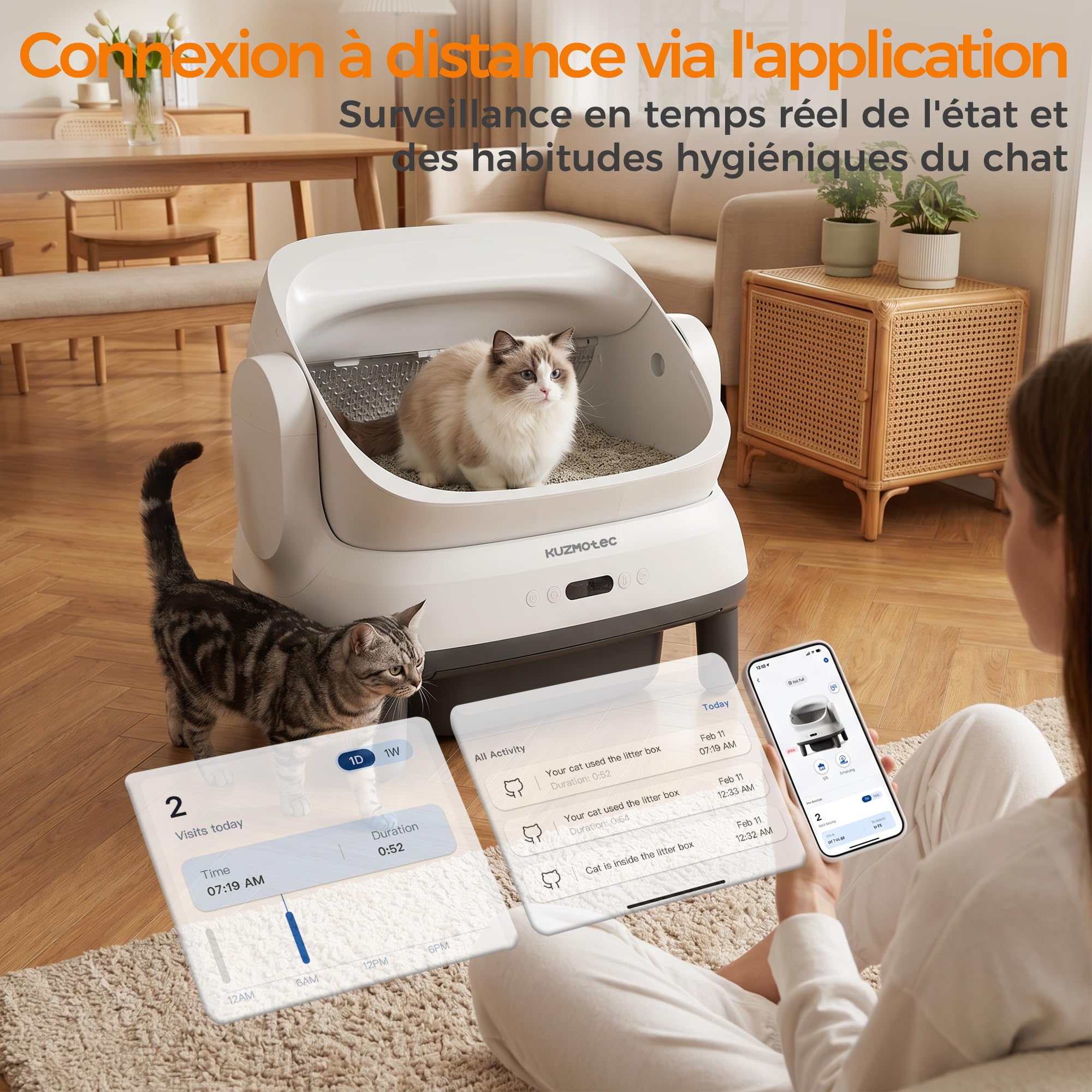 litiere pour Chat autonettoyante, Format XXXL élargi litière autonettoyante Automatique avec entrée et Sortie Facile, étanche Anti-odeurs Durable Grand Format 120L Cat Litter Box