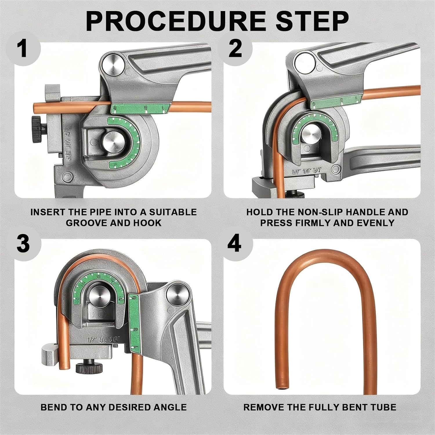 Tube Bender 180°, 1/4", 3/8", 1/2" (6/10/12mm) O.D. Pipe Bender, 3 in 1 Tubing Bender, Brake Line Bender for Air Conditioning Refrigeration Repair (1/4", 3/8", 1/2")