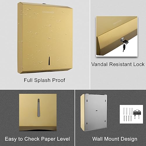 Miniatura 4 de Paper Towel Dispenser, Commercial Stainless Steel Tri-foldMulti-foldC-Fold Paper Towel Holder Wall Mount Key (Gold)