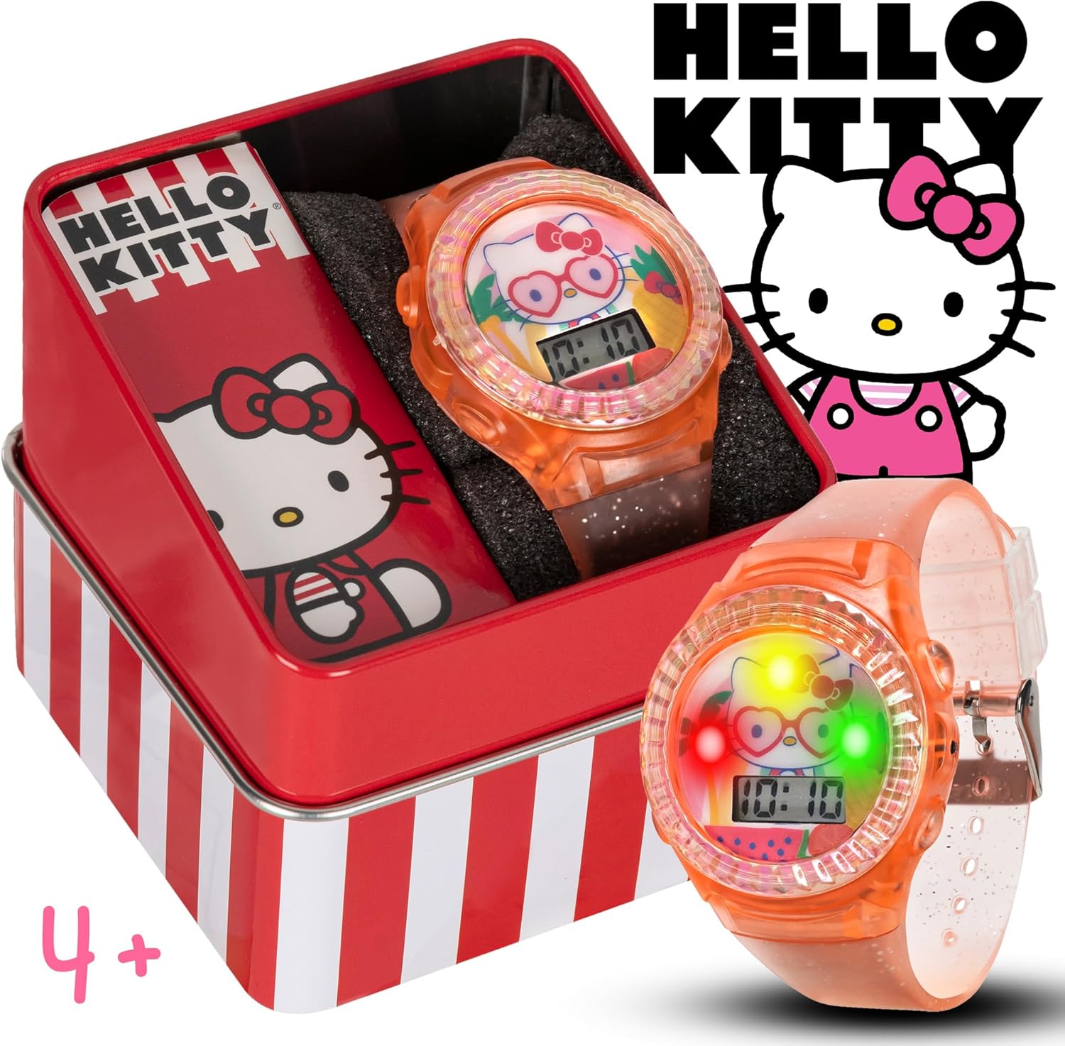 Sanrio Hello Kitty Kids LCD Watch – Pink Glitter Strap, Transparent Case, Iridescent Bezel, Digital Display, Cute Floral Printed Dial, Adjustable Fit, Perfect for Girls – Fits Wrists 5.5” to 8” - Image 2