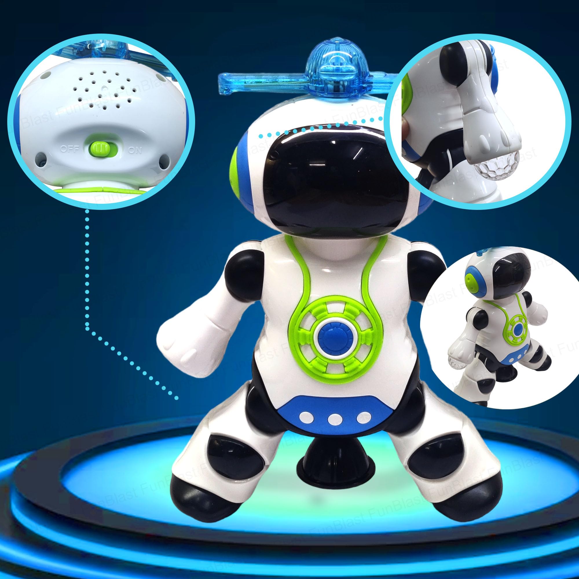 FunBlast Dancing Robot with Music, Robot for Kids with 3D Flashing Lights, 360 Degree Rotation Toy Robot for Kids -Plastic,Multi color,Pack of 1 - Image 9 thumbnail