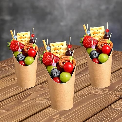 Miniatura 9 de Juego de tazas de charcutería de 12 onzas, 24 tazas con 100 púas de coctail, soporte para papas fritas y brochetas de nudo de bambú, kit de