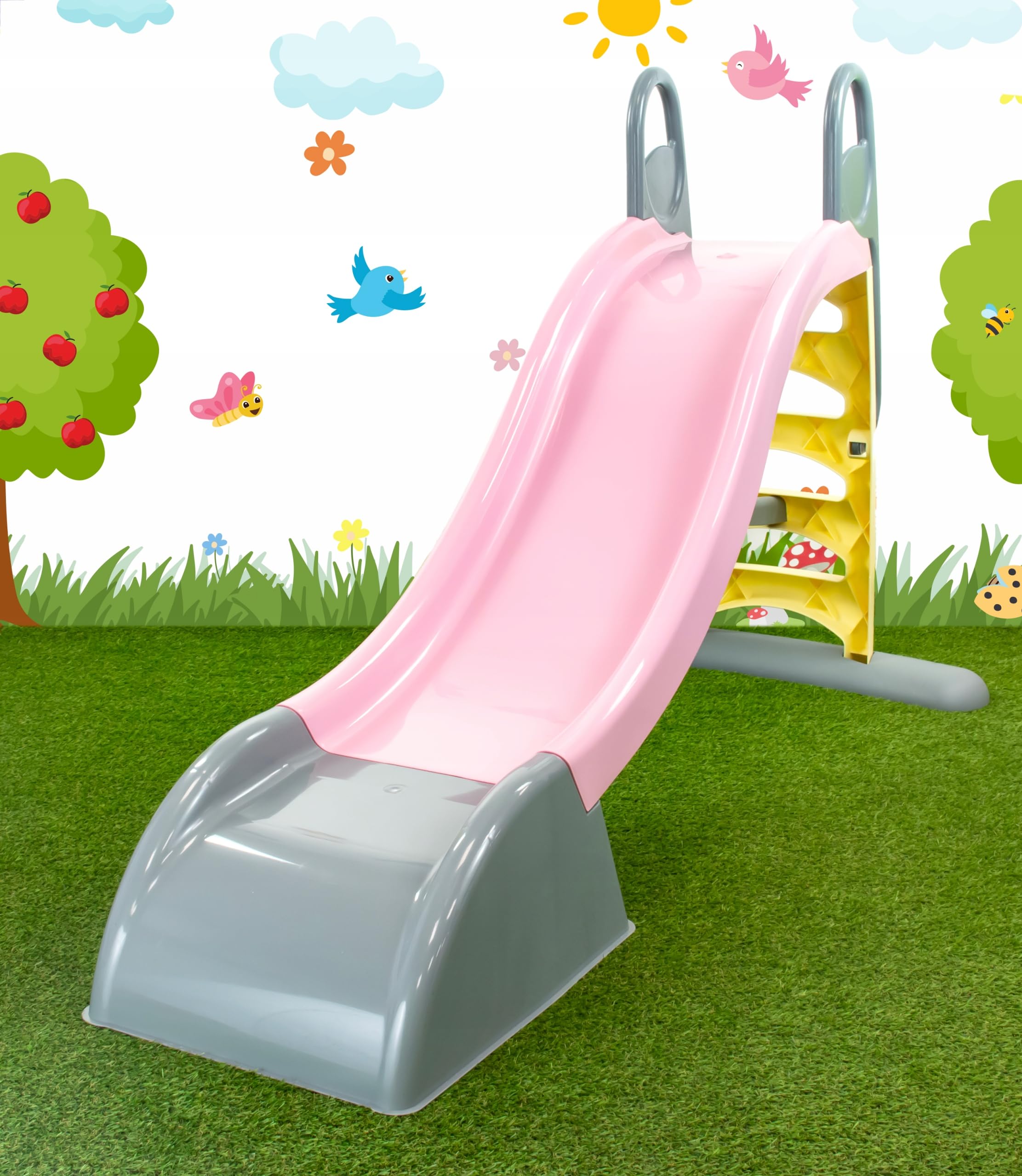 Mochtoys Rutsche für Kinder - 180 cm Lange Innen und Außen UV-Beständig, Große Gleite Für Kinder, Wasseranschluss, Rutschbahn, Rosa/Grau