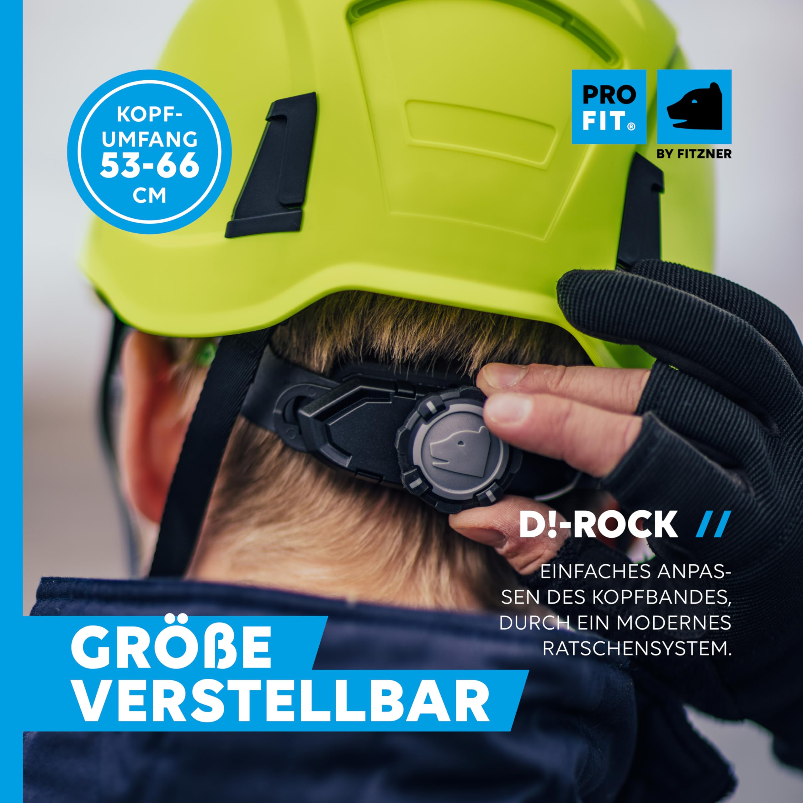 PRO FIT Arbeitsschutzhelm D!-Rock - Belüfteter Bauhelm mit Drehrad - 53-56 cm Kopfband - 30 mm Stecktaschenhalterung - Für die Baustelle