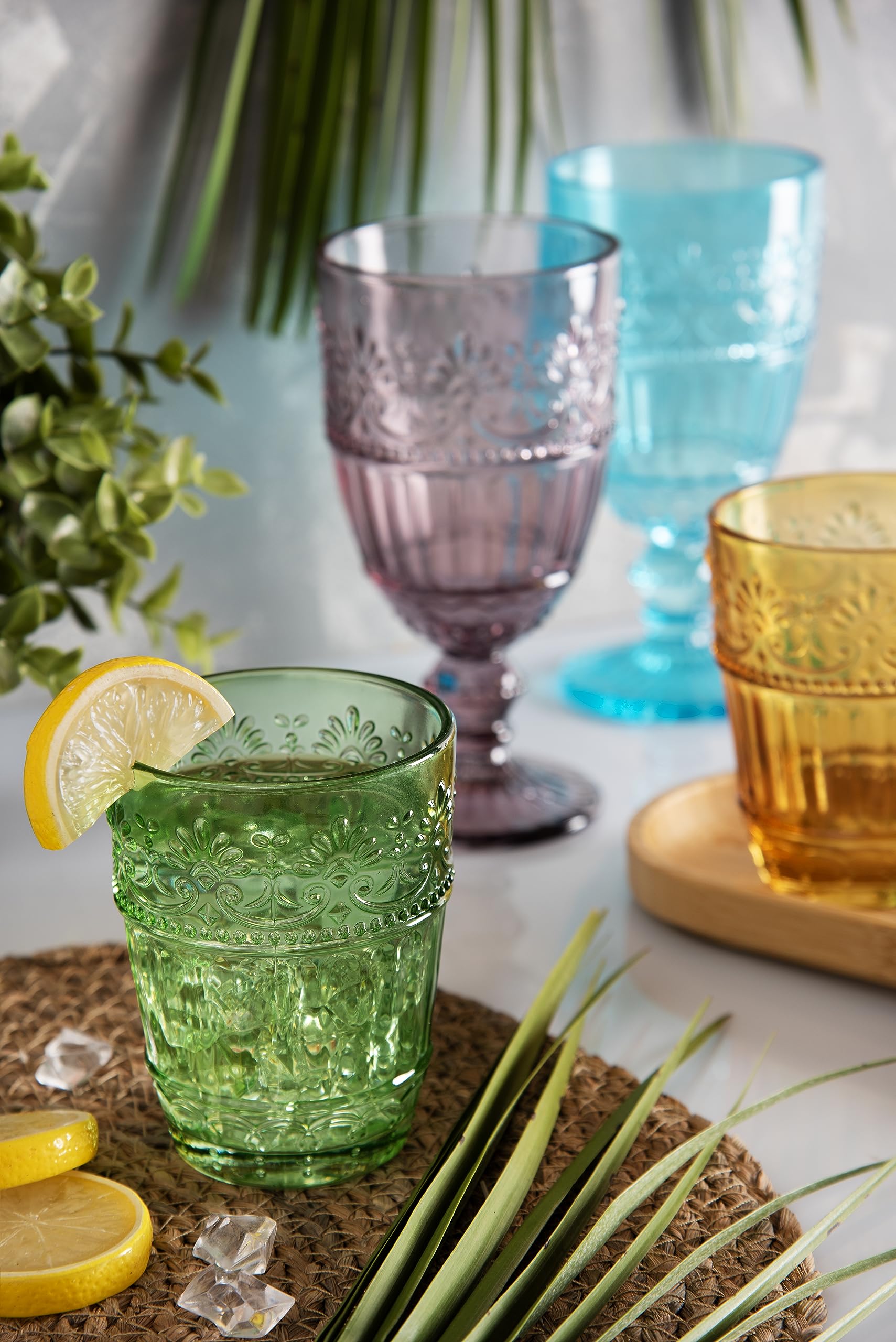 AGAVE'S GLASSWARE Set di 6 bicchieri (340 g) | Bicchieri da acqua | Bicchieri da acqua | Bicchieri messicani | Bicchieri da cocktail | Bicchieri da succo Vasos de Vidrio (vetro blu