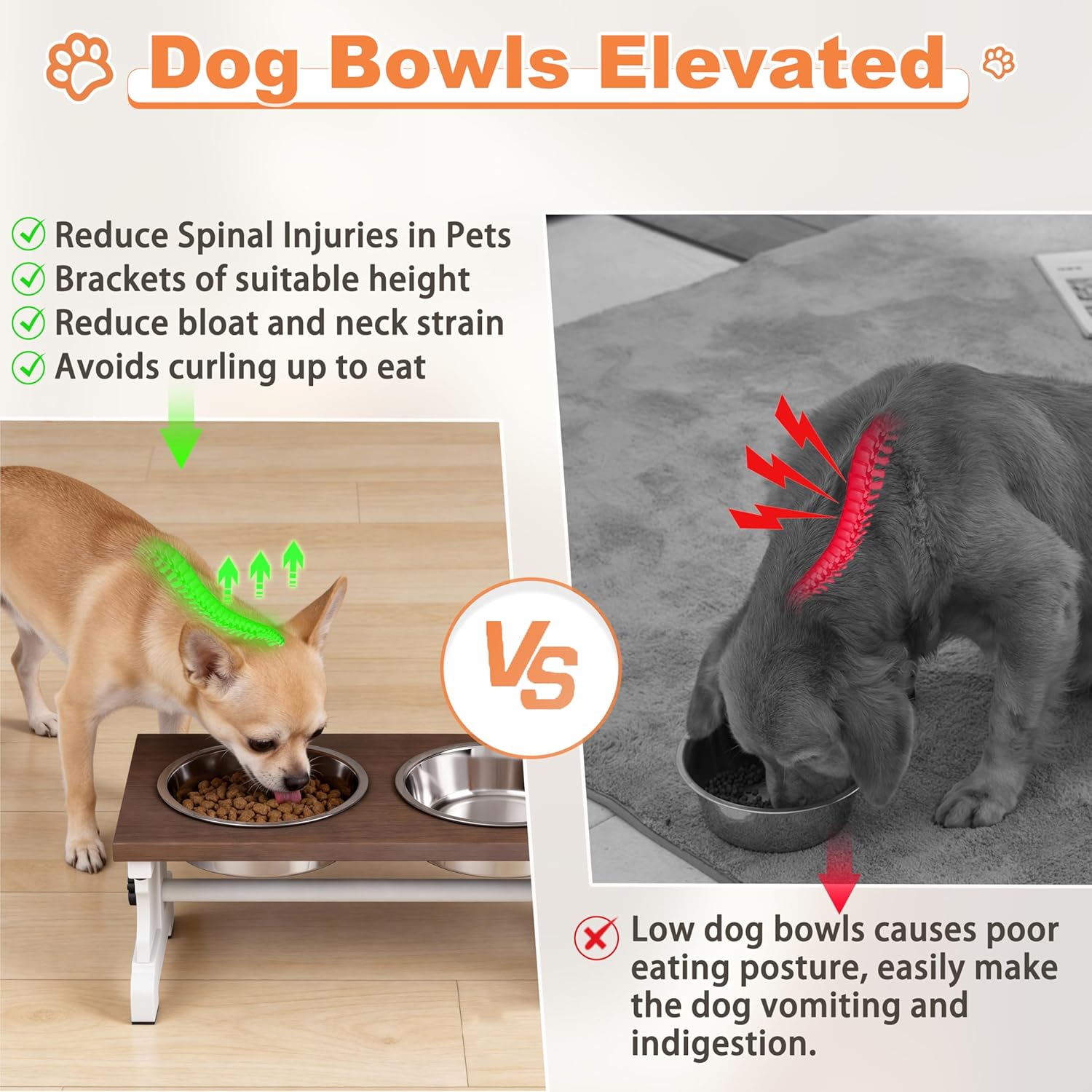 Piskyet Elevated Dog Bowls, Dog Bowls Stand, Raised Dogs Bowl's with 2 Stainless Steel Wooden Dogs Bowl,3.5Cups6''H_30 oz Bowl-Farmhouse Style