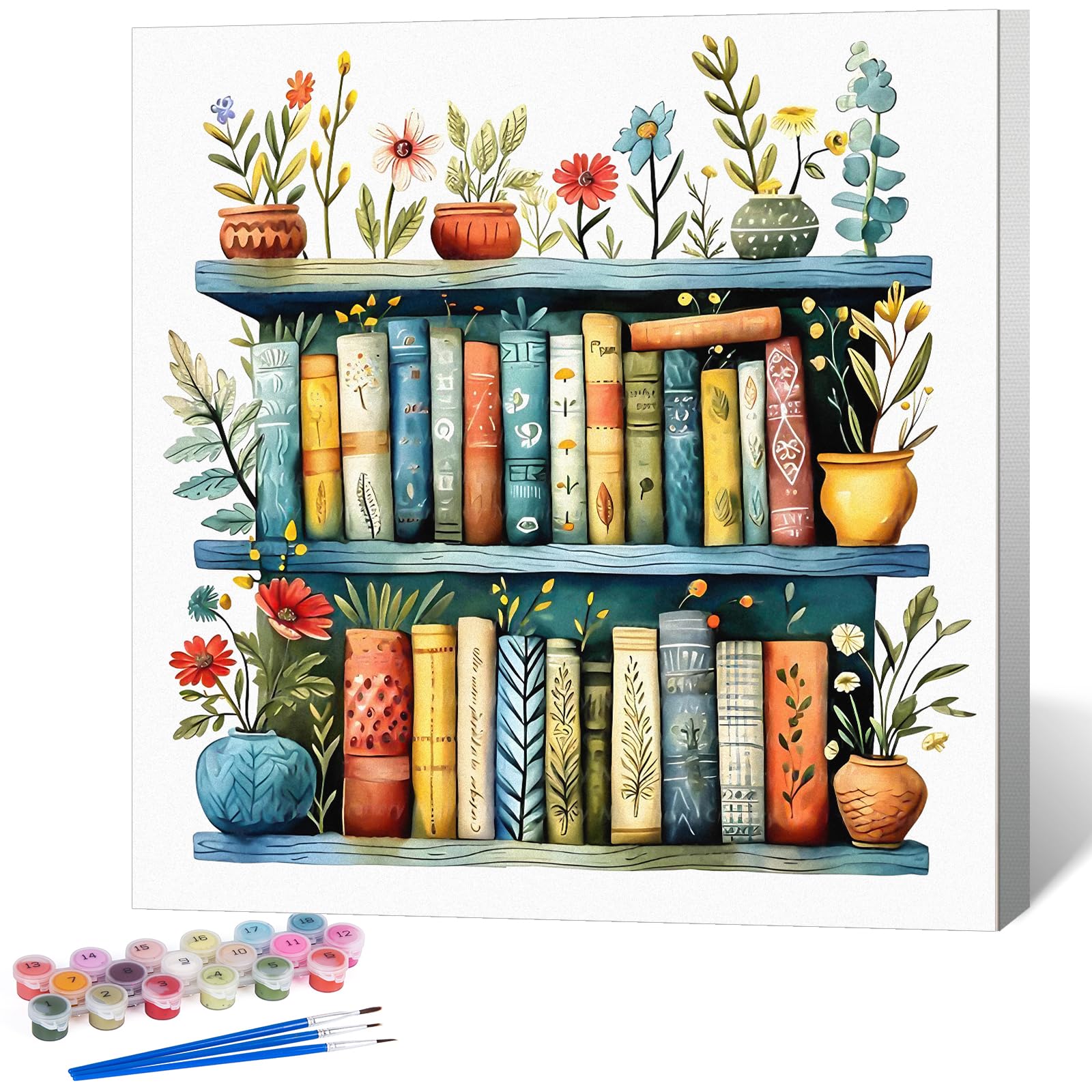 Okarinaart Opfuk2601-14 Paint By Numbers For Adults With Frame Bookshelf, Painting By Numbers For Adults With Frame Book, Diy Acrylic Framed Adult Paint By Number Canvas Kits, Perfect For Home Decor Gift 10 X 10 Inch