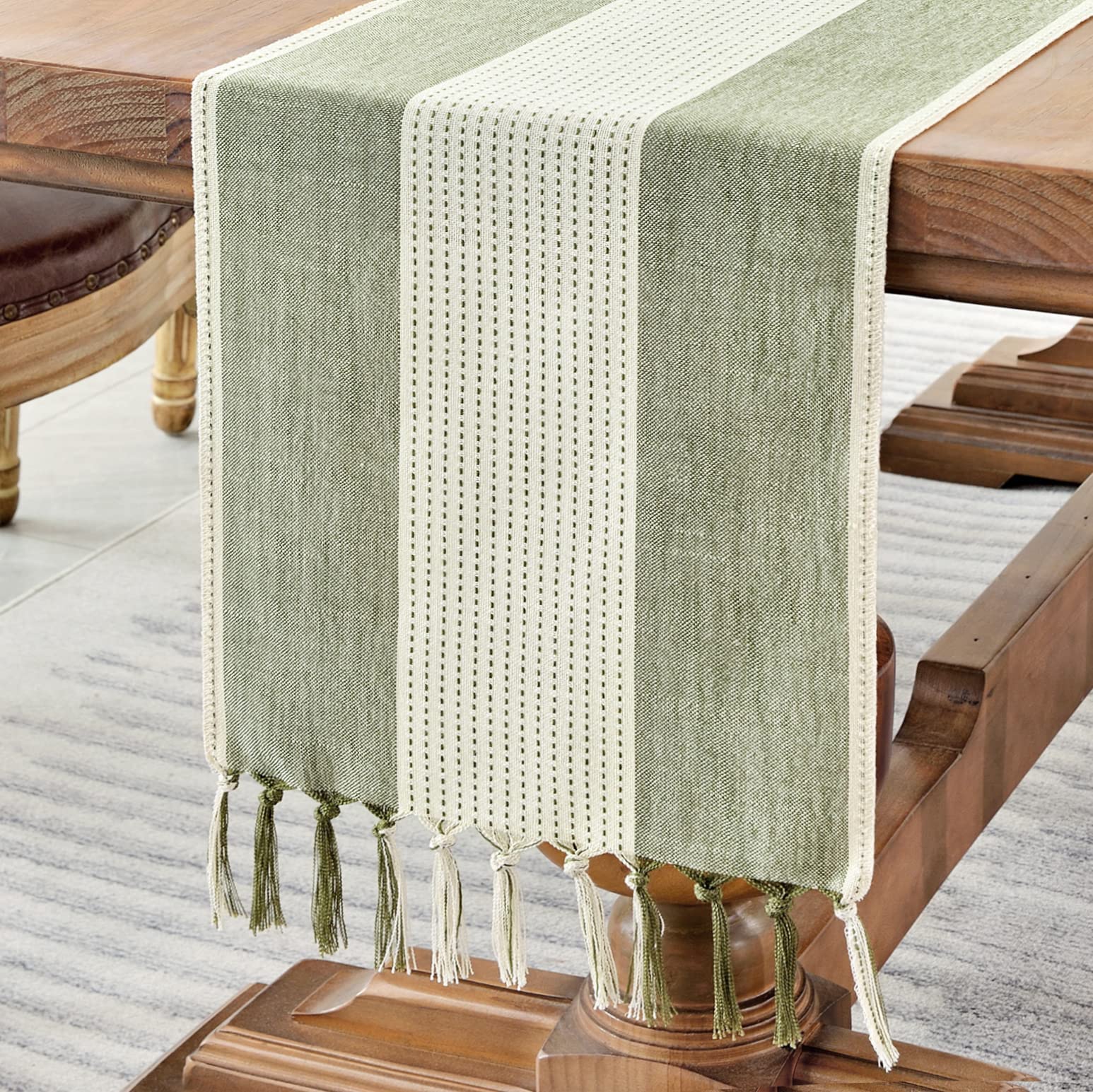 Linen Table Runner Sage Green - 100% Pure Classic Hemstitch 72 Inch - Machine Washable for Dining Table and Dresser Decor (Green)