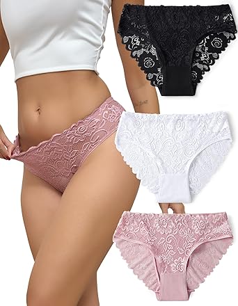 everjoys Lace Panties for Women, Full Sexy Coverage Hipster Underwear, Soft Breathable Briefs, 3-Pack,S-XXL