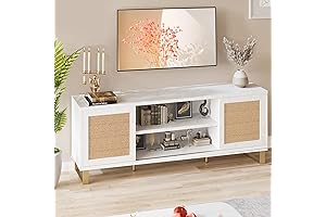 IDEALHOUSE White and Wood TV Stand Entertainment Center for a Modern Living Room