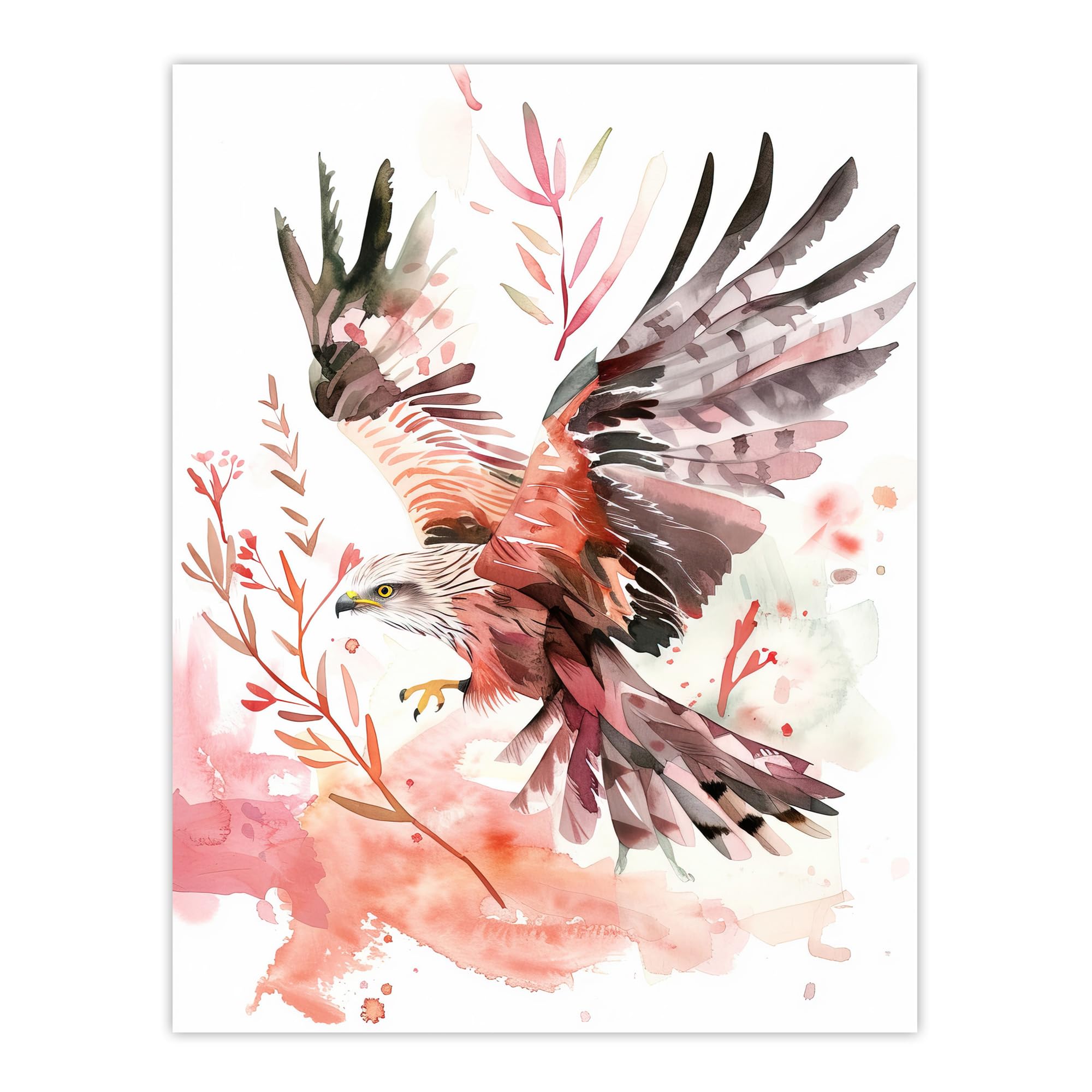 Red Kite in Flight Light Watercolour Painting Wall Art Poster Print