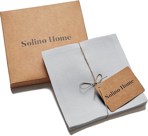 Miniatura 4 de Solino Home Servilletas de cóctel de lino, color gris suave, tela de lino 100% puro, 6 x 6 pulgadas, juego de 12 servilletas de posavasos para