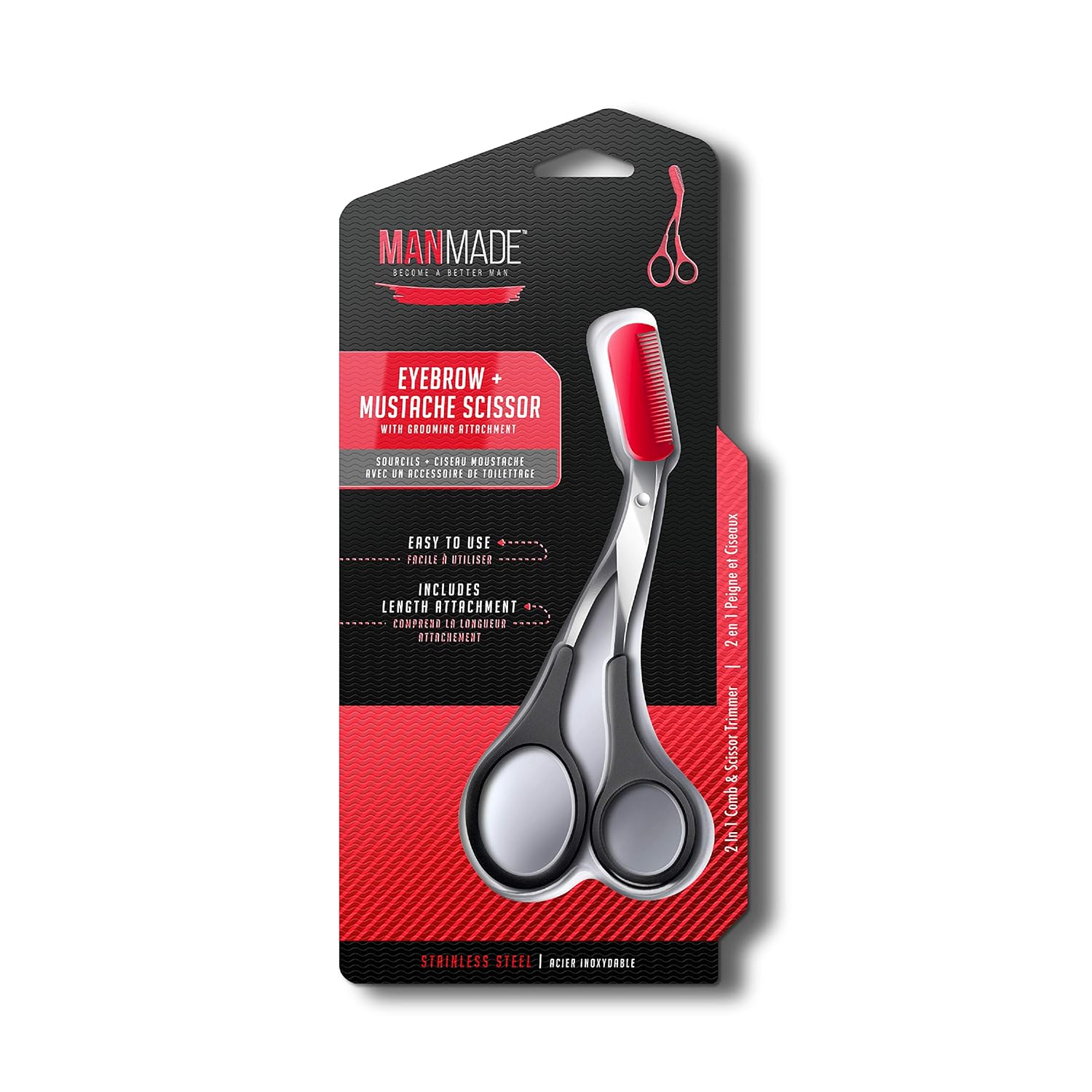Man Made: Eyebrow + Mustache Scissor, 2 in 1 Comb & Scissor Trimmer, Become a Better Man (Green) : Beauty & Personal Care