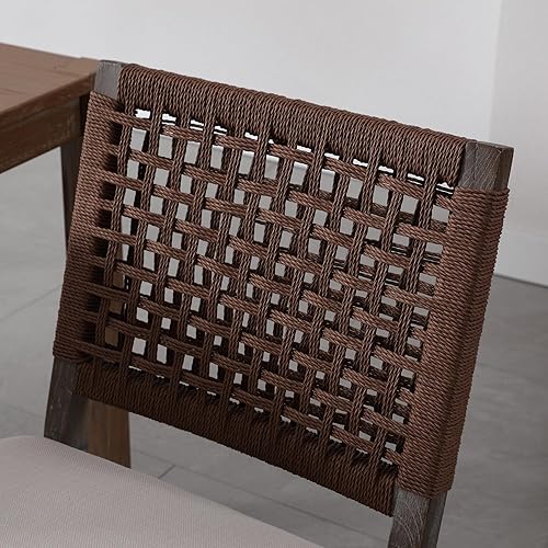 Miniatura 9 de chairus Juego de 4 sillas de comedor tapizadas, sillas de comedor de granja, sillas de cocina beige con respaldo de cuerda de tejido bajo, sillas