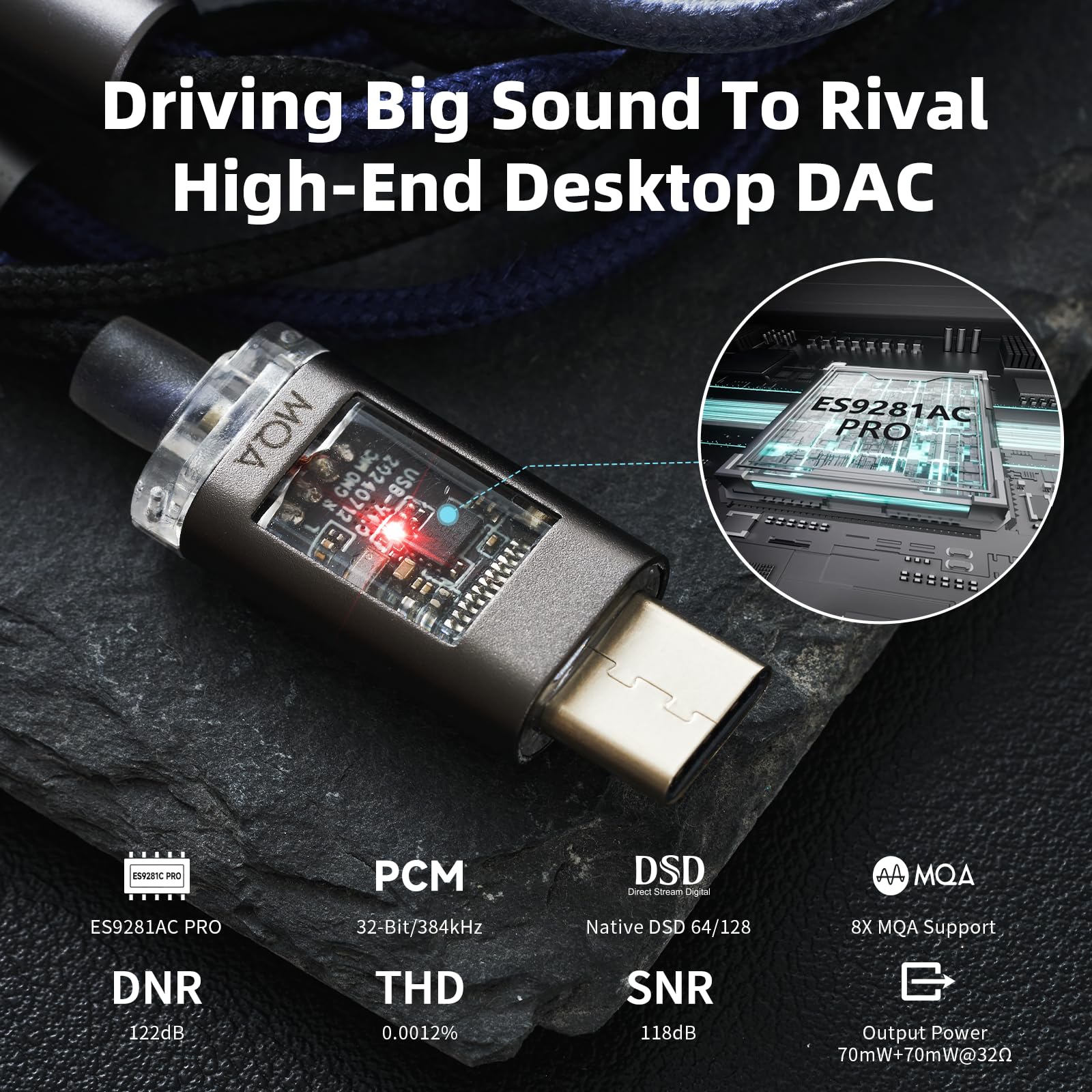 Hidizs ST2 PRO Kopfhörerkabel, ablösbar, DAC, USB-C, MMCX, Grau