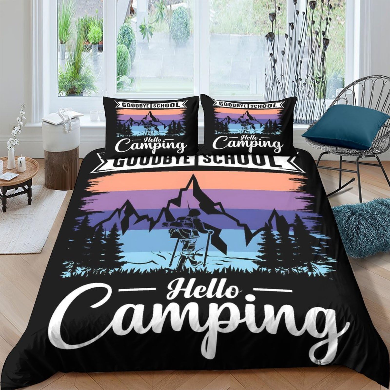 Ctjqhvkz Style-1 3D Printed Mountain Sunset Fitted Sheet Microfiber Anti-Slip Forest Camping Bed Cover For Bedroom Guest Room Decor Single（135X200cm）