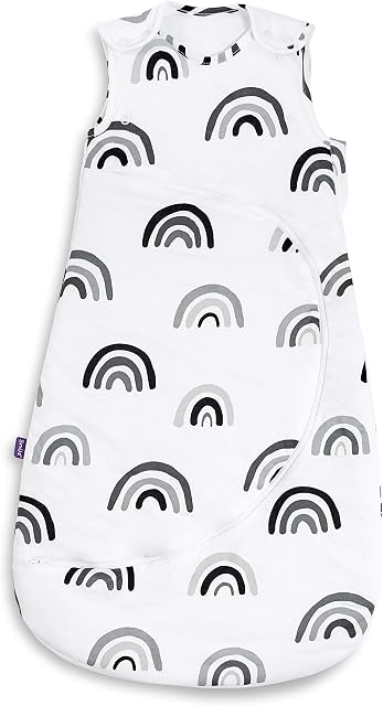 Snuz Pouch Baby Sleeping Bag, 1.0 Tog  Mono Rainbow Design  Soft 100% Cotton with Zip for Easy Nappy Changing  0-6M