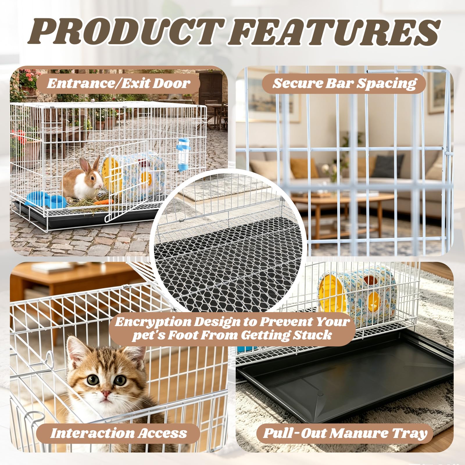 Cage d'intérieur en fil métallique pour petits animaux, 61 x 35,6 x 30,5 cm, avec bouteille d'eau, bol de nourriture et nid lavable, pour hamster, cochon d'Inde, lapin, furet, chinchilla
