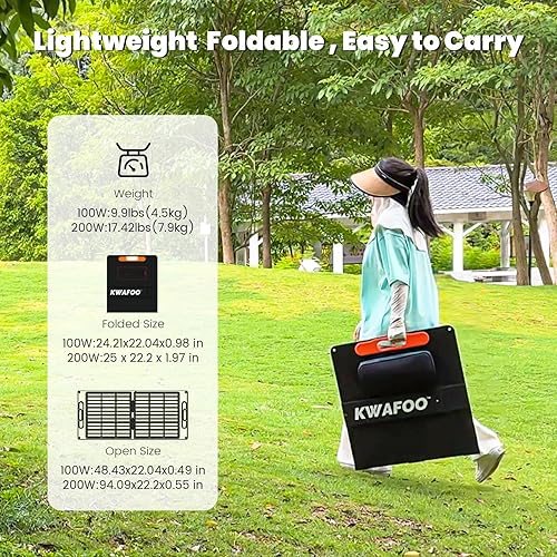 Miniatura 6 de Panel solar portátil de 200 W, plegable con conector MC4, salida USB, soportes ajustables, cargador solar impermeable IP65 para estaciones de