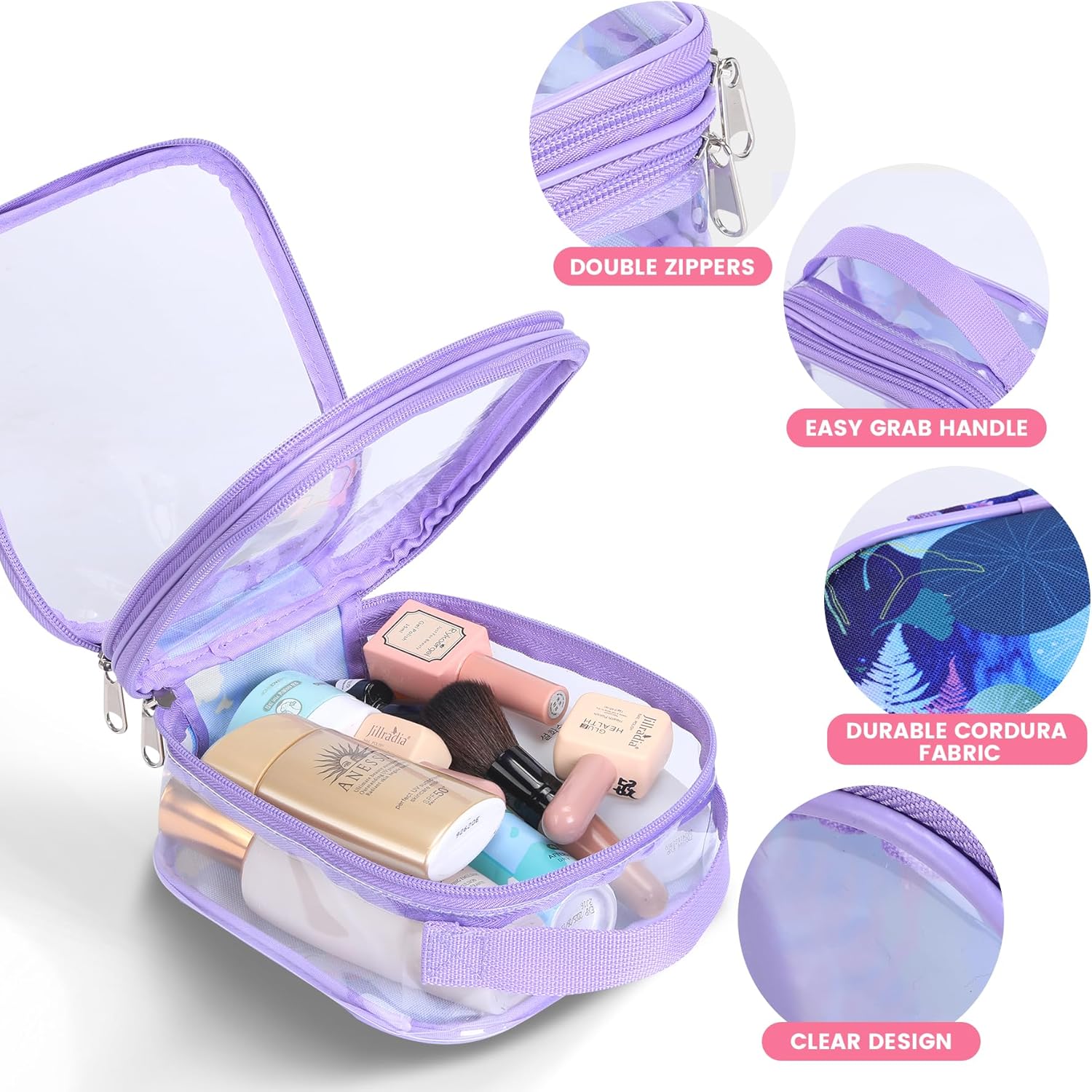 TSA clear toiletry bag airport approved see through pvc plastic pouch transparent makeup carry on with handle(purple) - Image 3