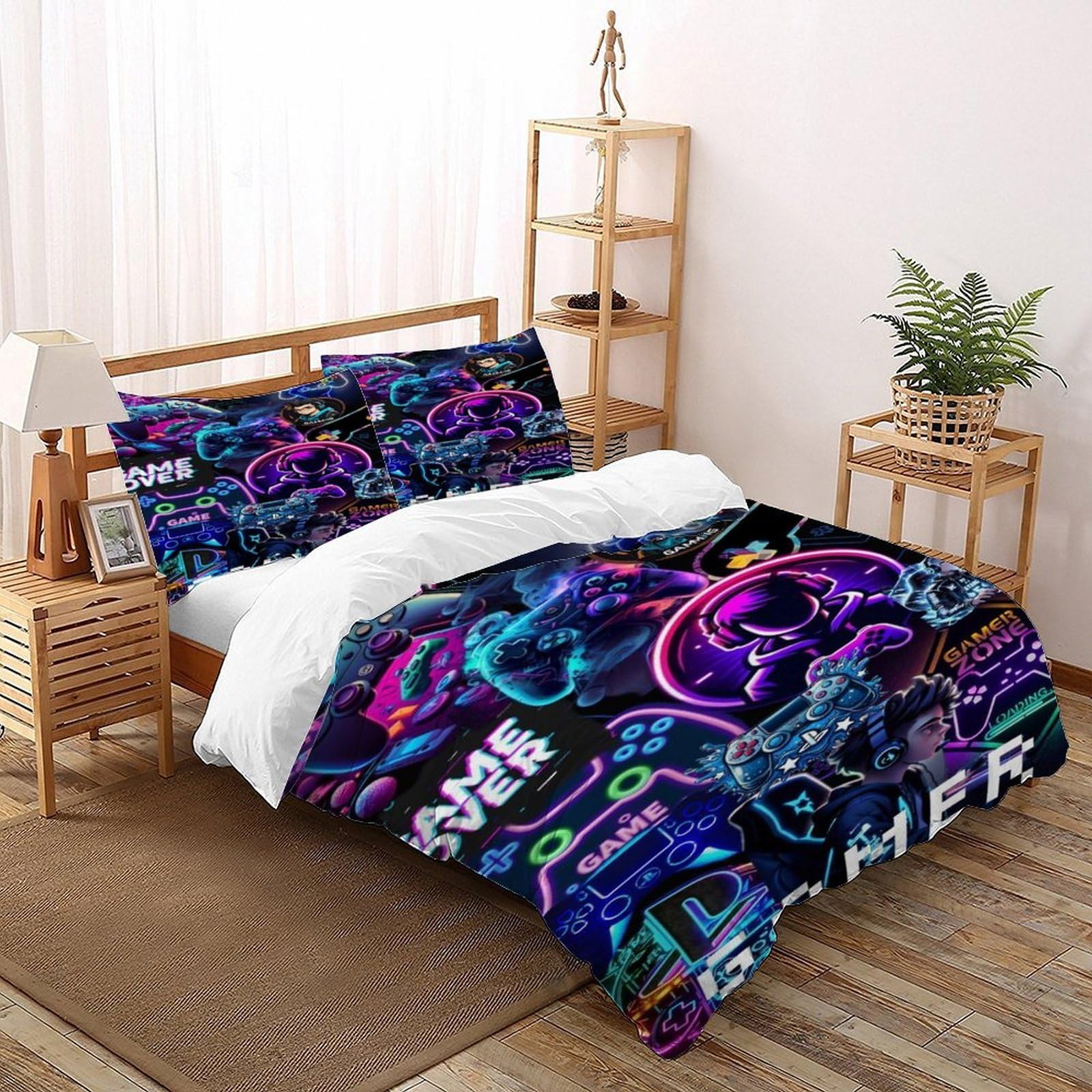 Parure de couette manette de jeu gamer 200x200cm avec 2 taies