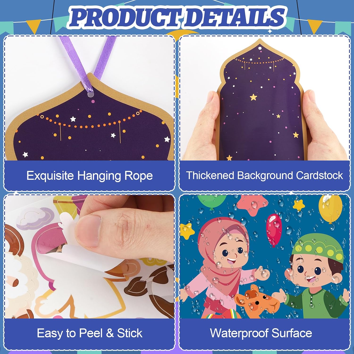 PAIVSUN 24Pcs Ramadan Crafts for Kids, Make You Own Eid Mubarak and Ramadan Kareem Craft Kit, DIY Mosque Scene Religious Sticker Activities Hanging Ornaments for Classroom Party Favor Supplies image 3