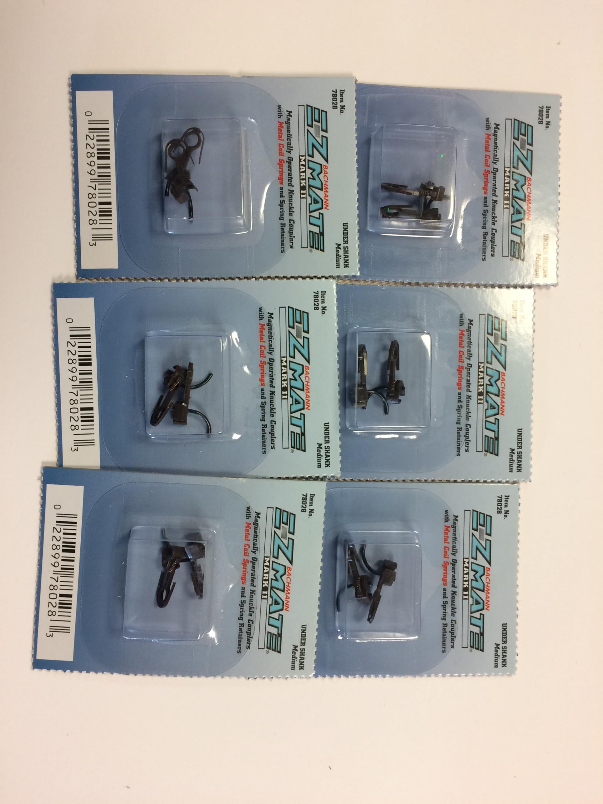 Model Power HO Medium Bachmann EZ Mate Under Shank KNUCKLER Coupler 6 Pack (12 Couplers Total) - Magnetically Operated, Metal Coil Springs
