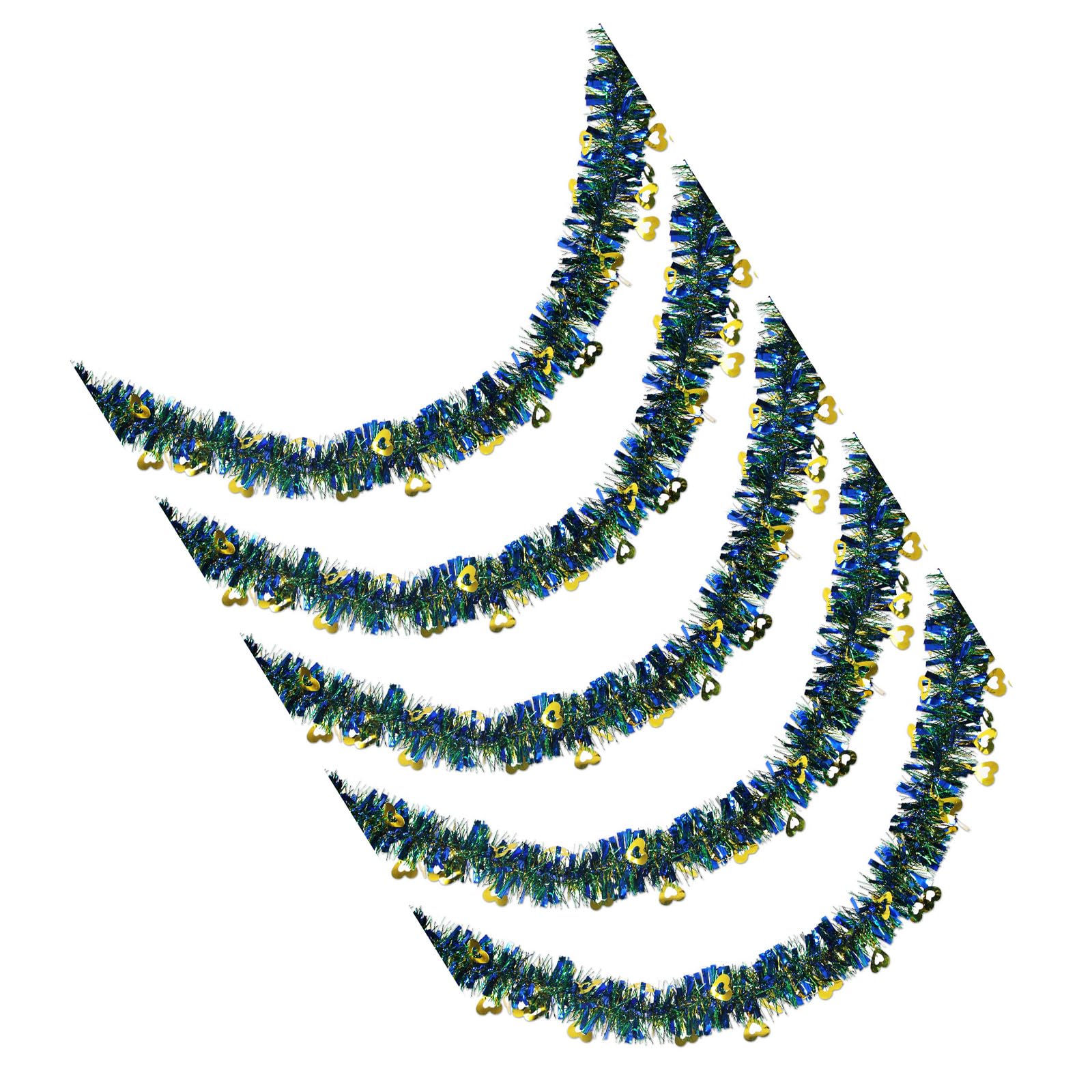 Buxuaaaa 5pcs Heart Tinsel Garlands with Colorful Stripes Multicolors Streamers for Weddings Parties Home Decoration Supplies Love Themed Hanging Ornament