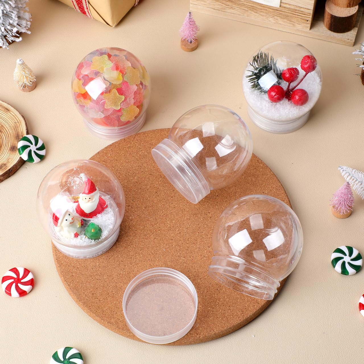 150ml Leere Schneekugel Mit Schraubverschluss, 40 Stück Weihnachten DIY Schneekugeln Zum Befüllen, Kunststoff-Schneekugeln Set Für Lichterketten, Kekse, Pflanzen, Blumen