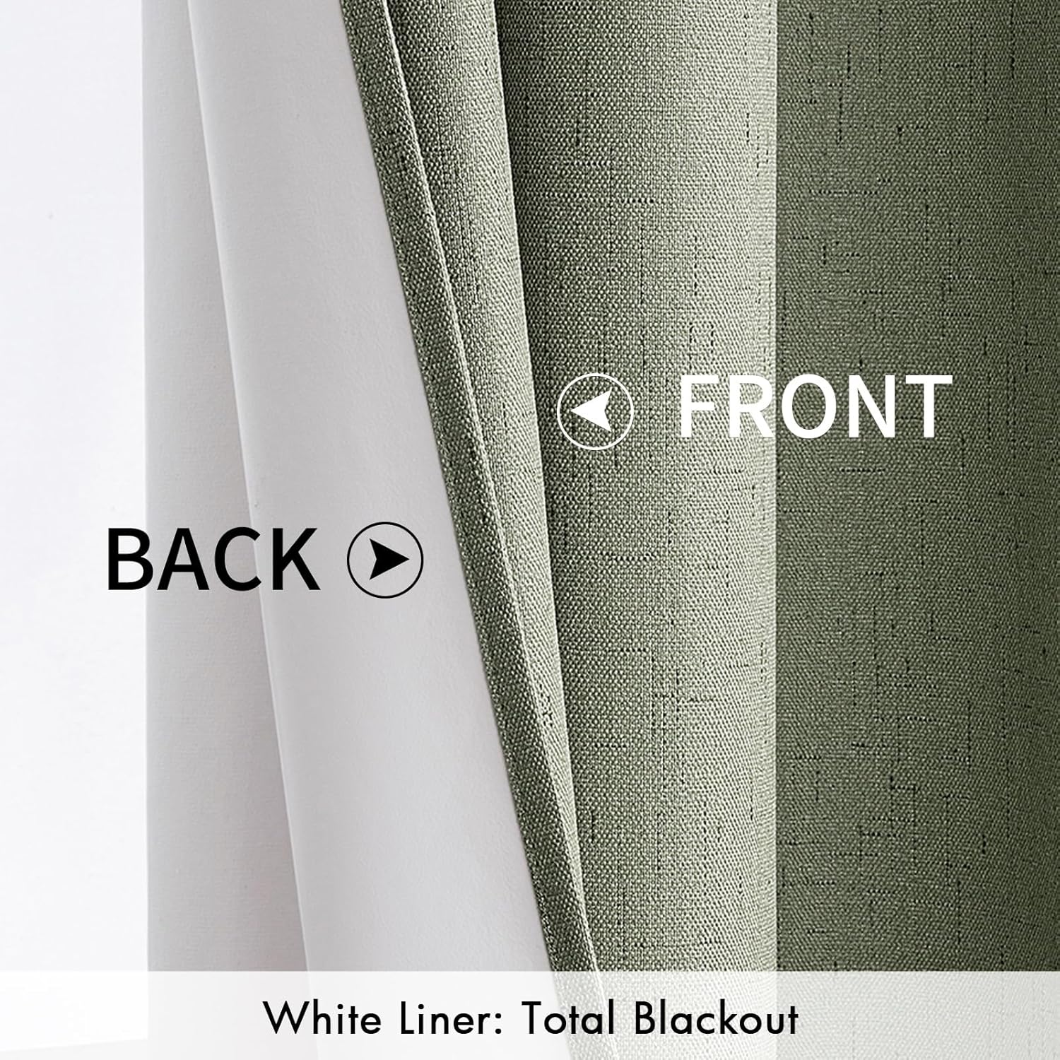 MIULEE Linen Textured 100% Blackout Curtains for Bedroom 90 Inches Long Sage Thermal Insulated Black Out Curtains/Draperies with White Liner for Living Room/Nursery, Grommet Top, 2 Panels