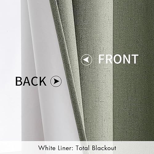 Vista 5 de MIULEE Linen Textured 100% Blackout Curtains for Bedroom 84 Inches Long Sage Thermal Insulated Black Out Curtains/Draperies with White Liner for